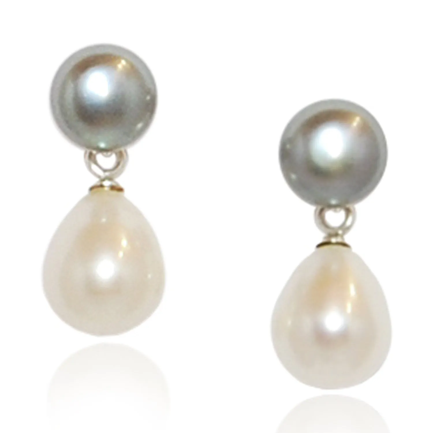 Grey & White Freshwater Pearl Mini Silver Drop Earrings