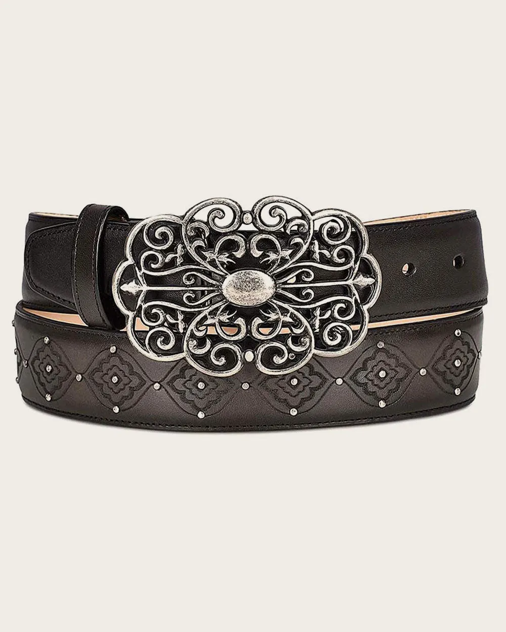 Grey engraved belt