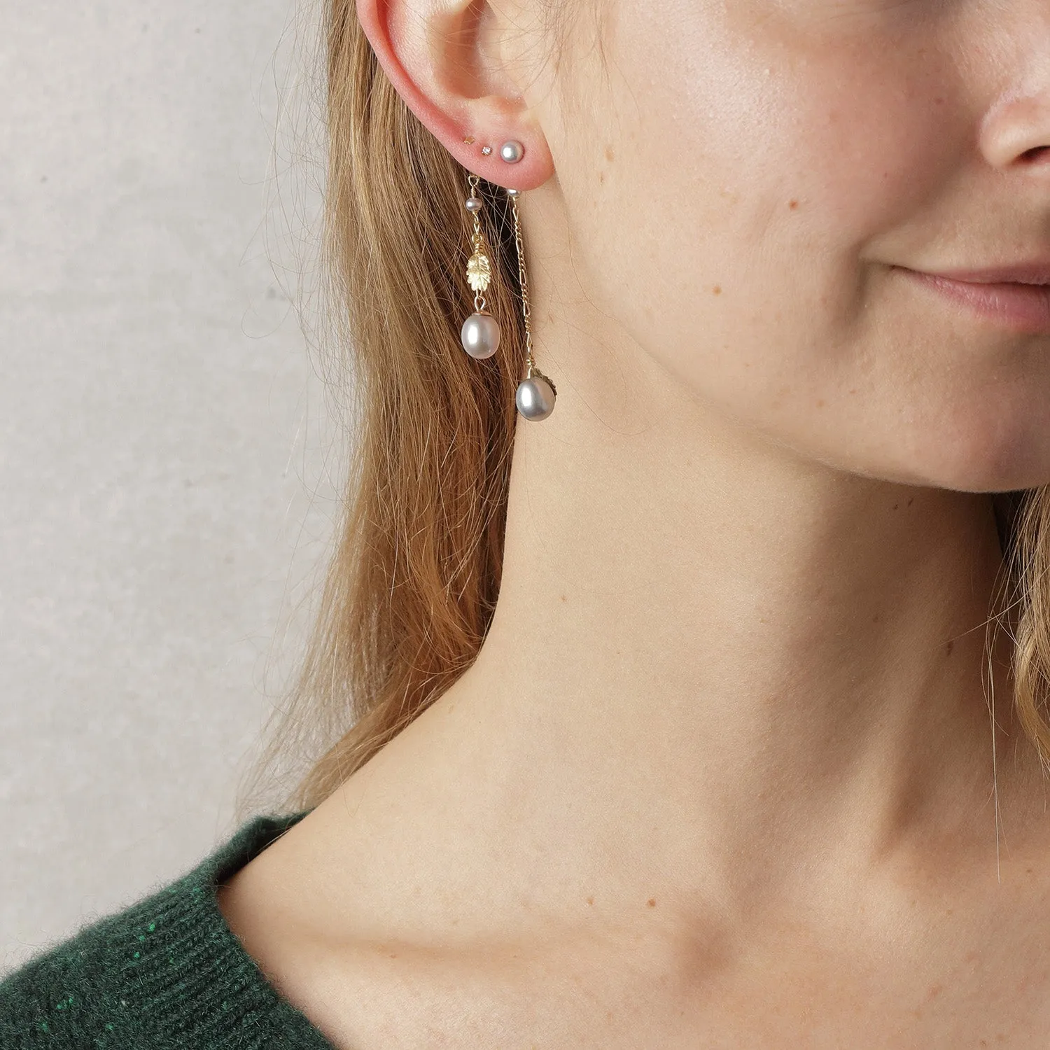 Grey Freshwater Pearl 'Back To Basics' Short-Drop Yellow Gold Plated Earrings