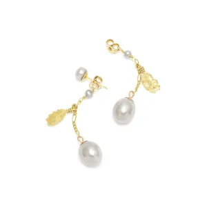 Grey Freshwater Pearl 'Back To Basics' Short-Drop Yellow Gold Plated Earrings