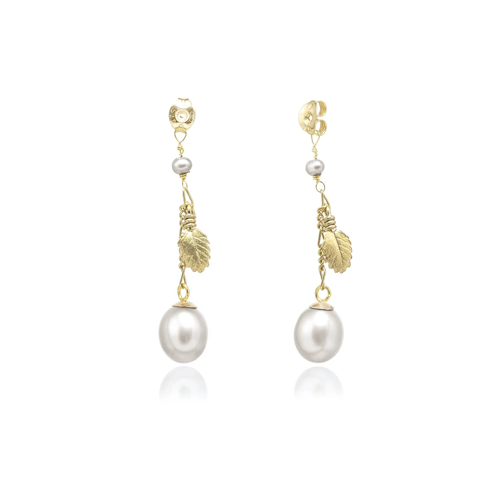 Grey Freshwater Pearl 'Back To Basics' Short-Drop Yellow Gold Plated Earrings