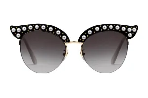 Gucci Cat Eye Acetate Sunglasses with Pearls