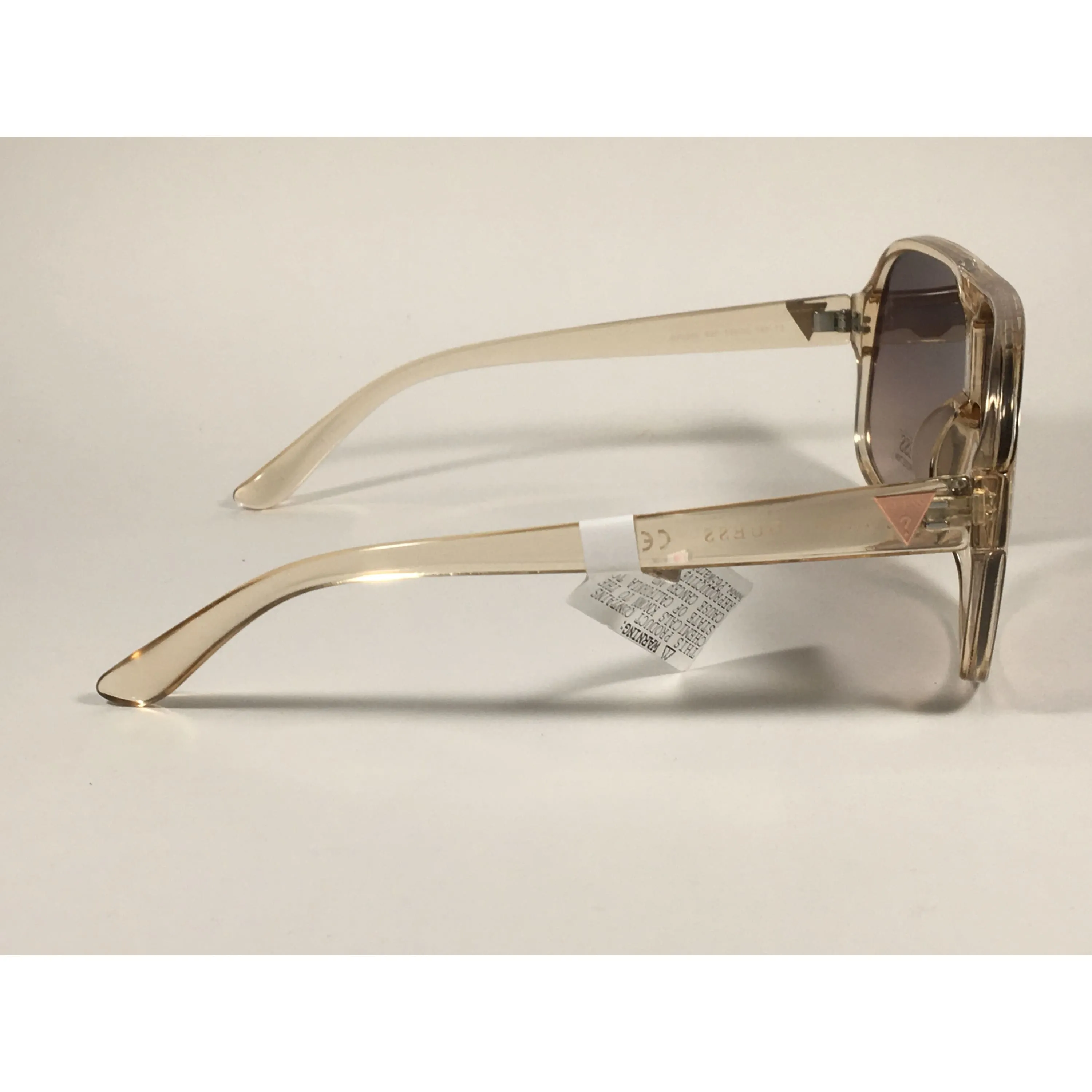 Guess Shield Sunglasses Tan Crystal Plastic Frame Brown Gradient Lens GF0368 59F