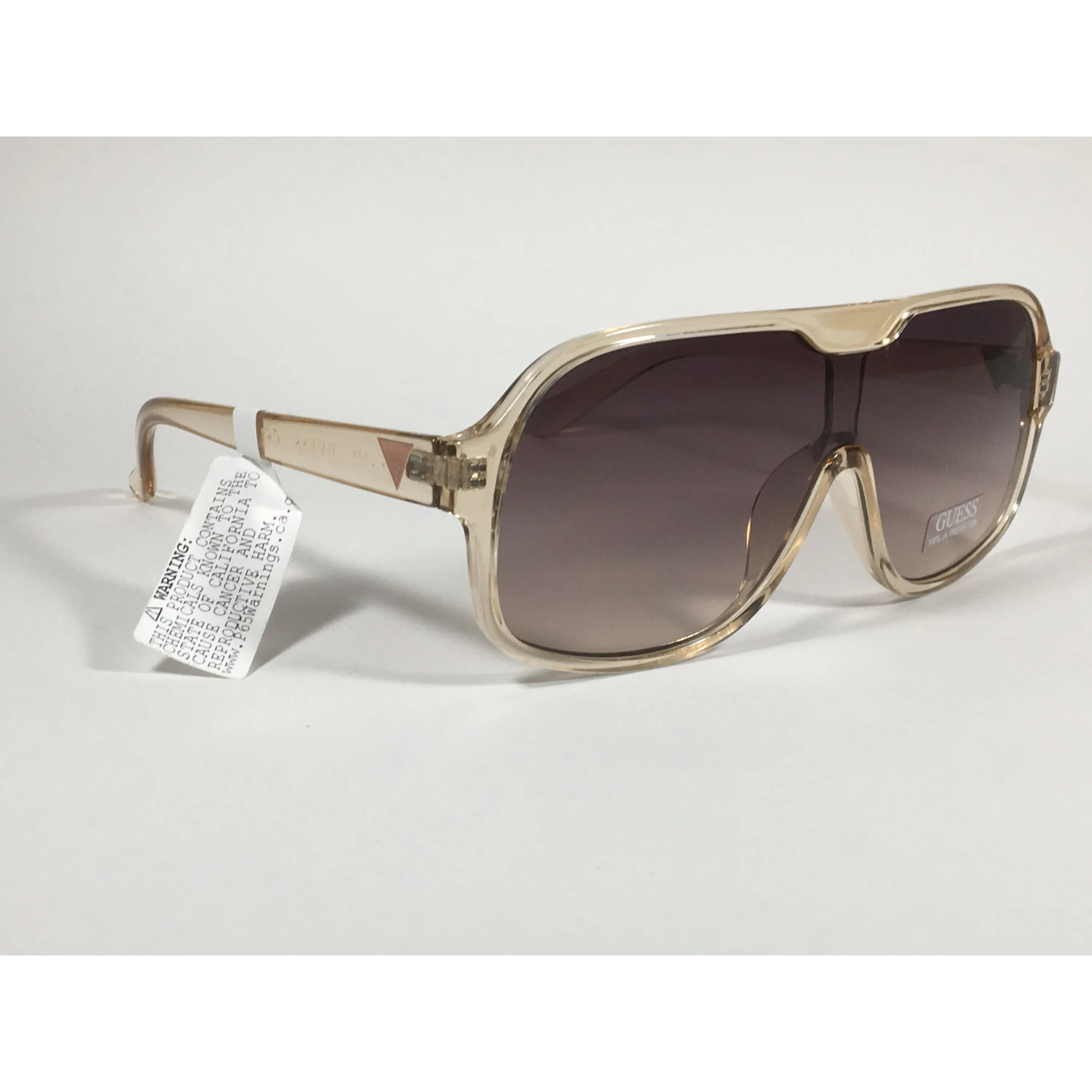 Guess Shield Sunglasses Tan Crystal Plastic Frame Brown Gradient Lens GF0368 59F