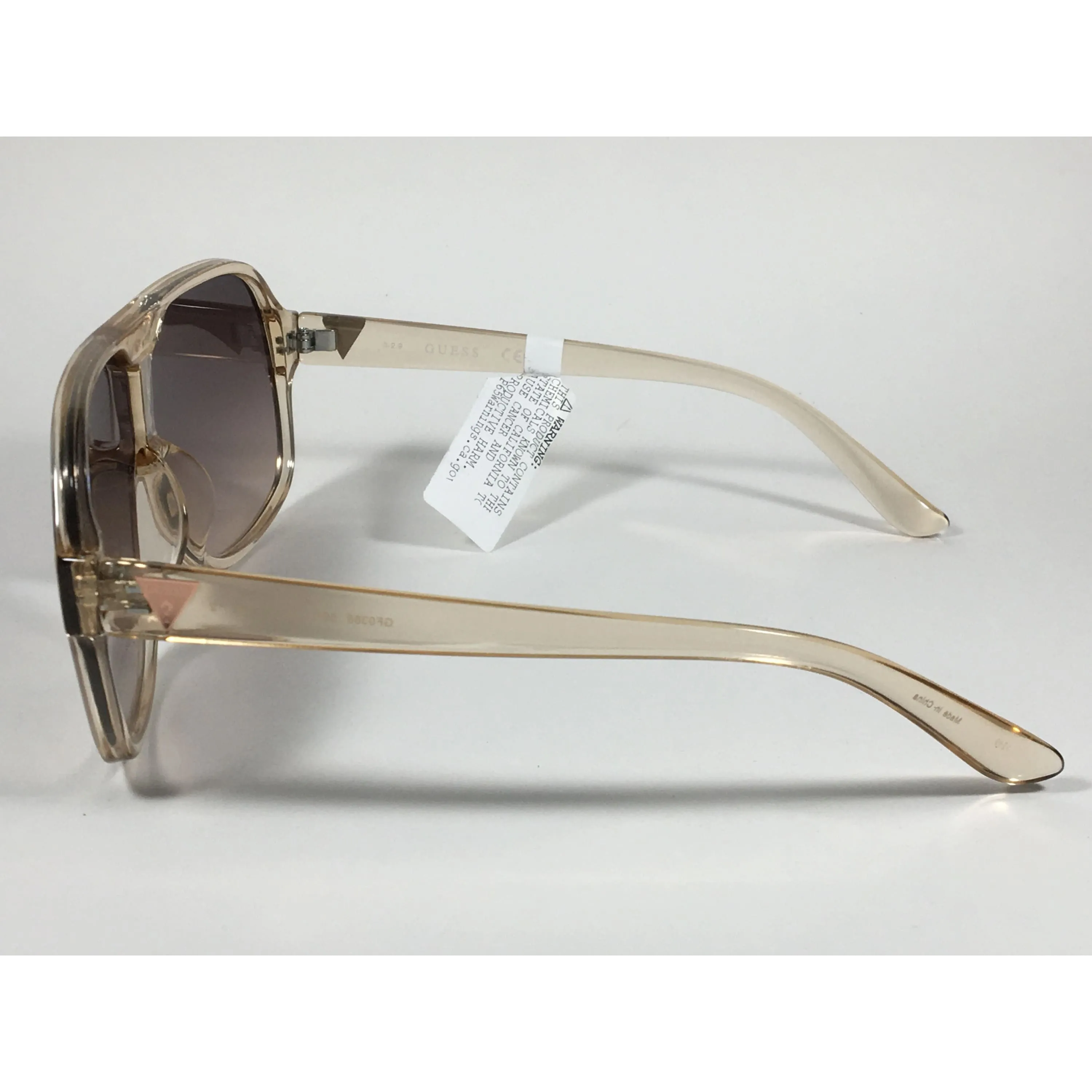 Guess Shield Sunglasses Tan Crystal Plastic Frame Brown Gradient Lens GF0368 59F