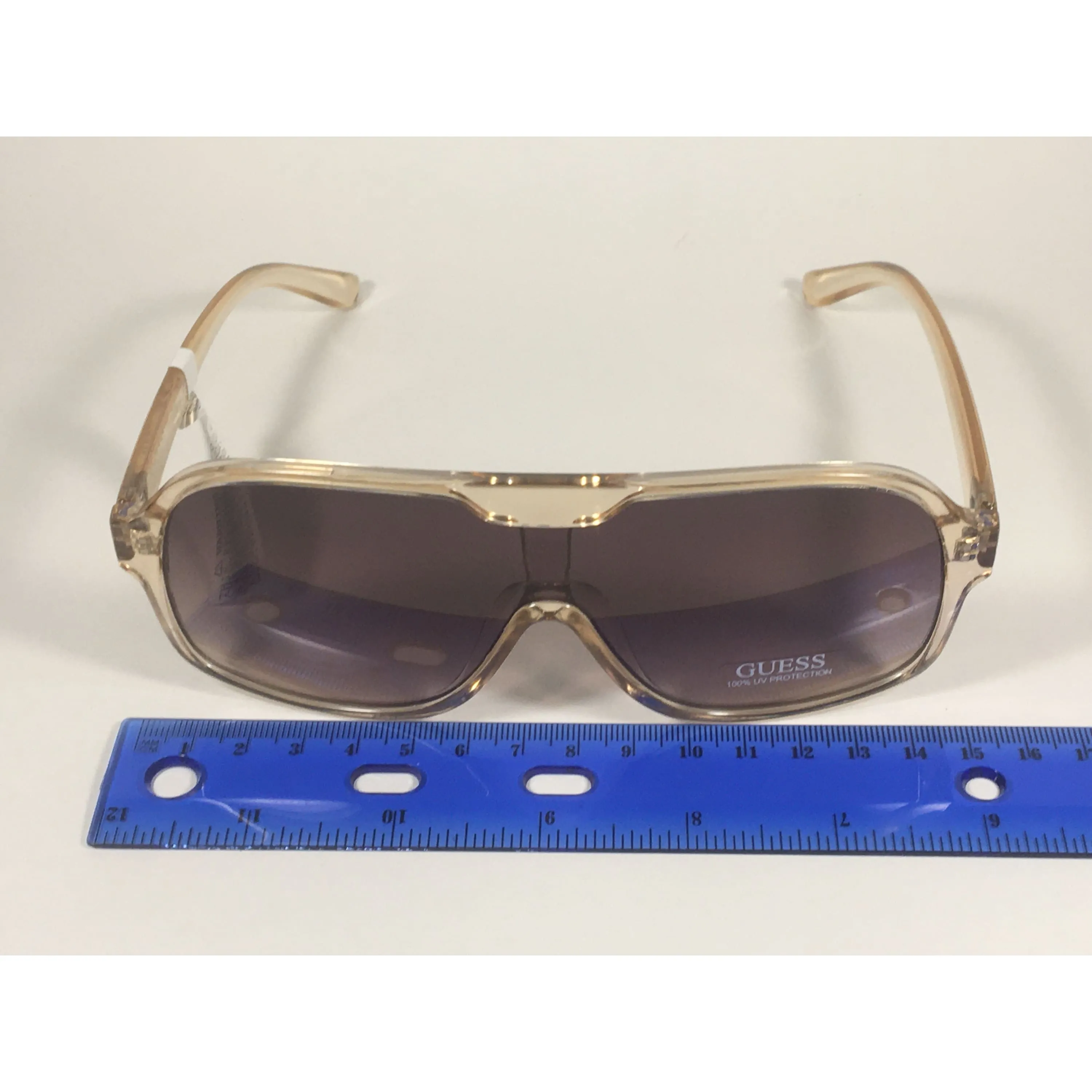 Guess Shield Sunglasses Tan Crystal Plastic Frame Brown Gradient Lens GF0368 59F