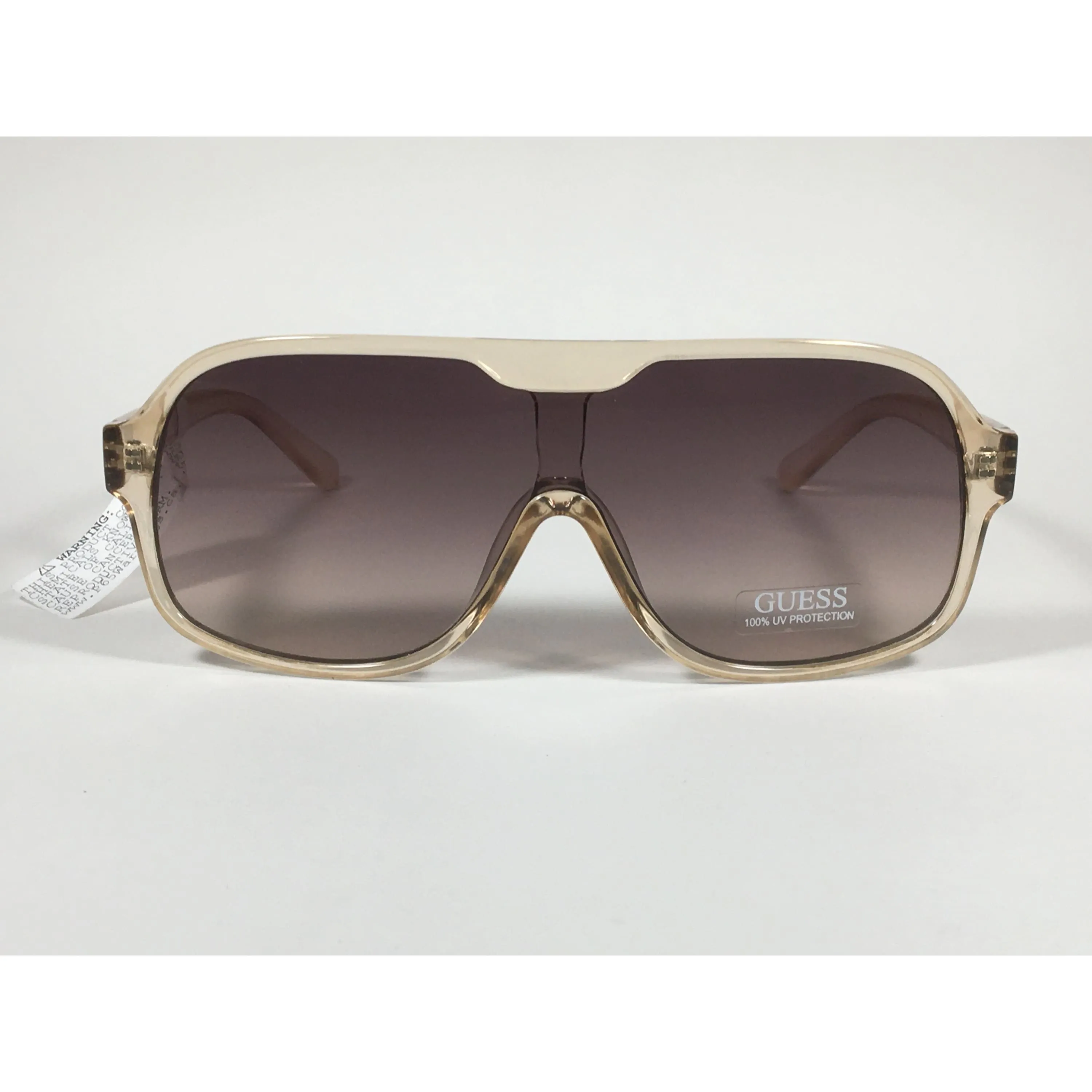 Guess Shield Sunglasses Tan Crystal Plastic Frame Brown Gradient Lens GF0368 59F