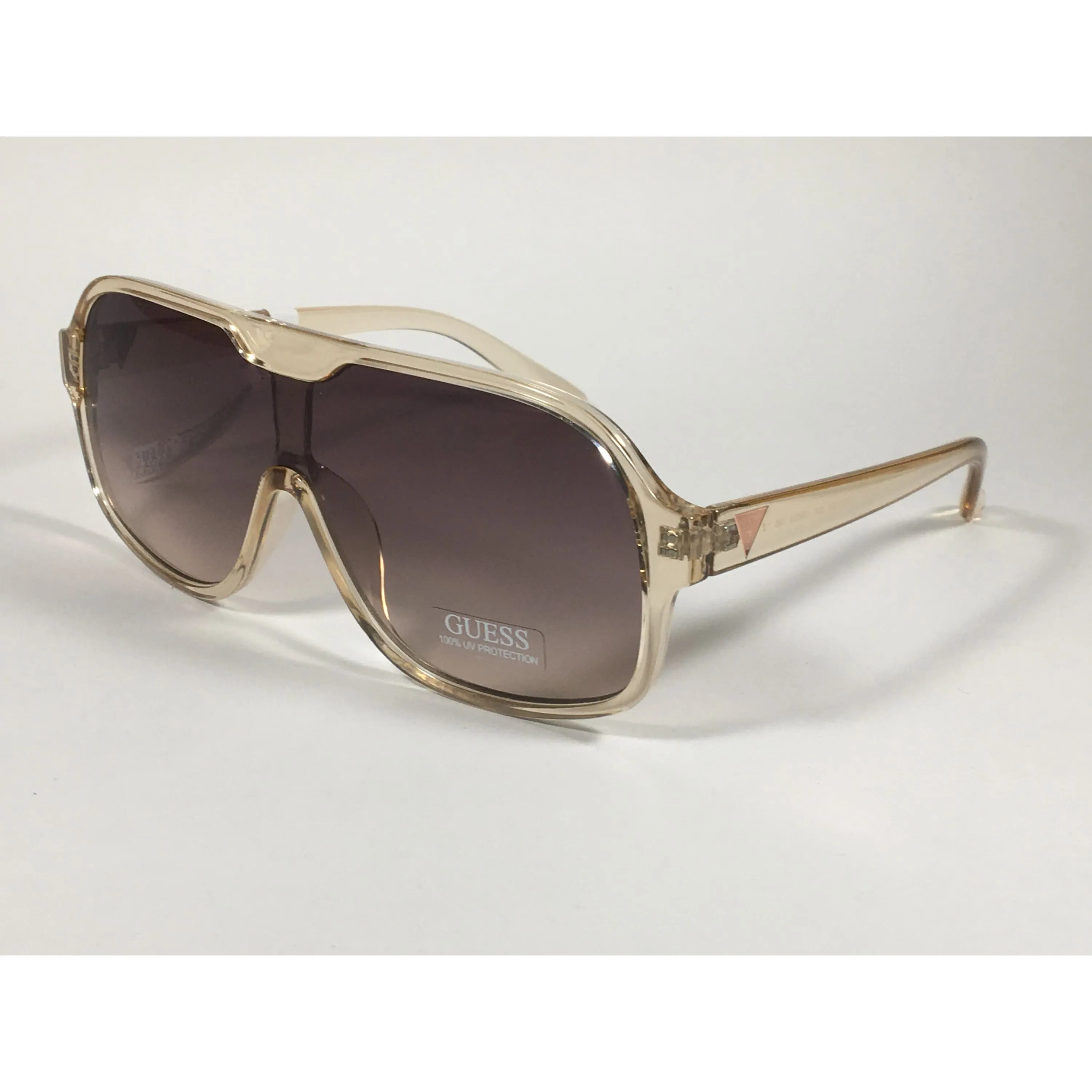 Guess Shield Sunglasses Tan Crystal Plastic Frame Brown Gradient Lens GF0368 59F