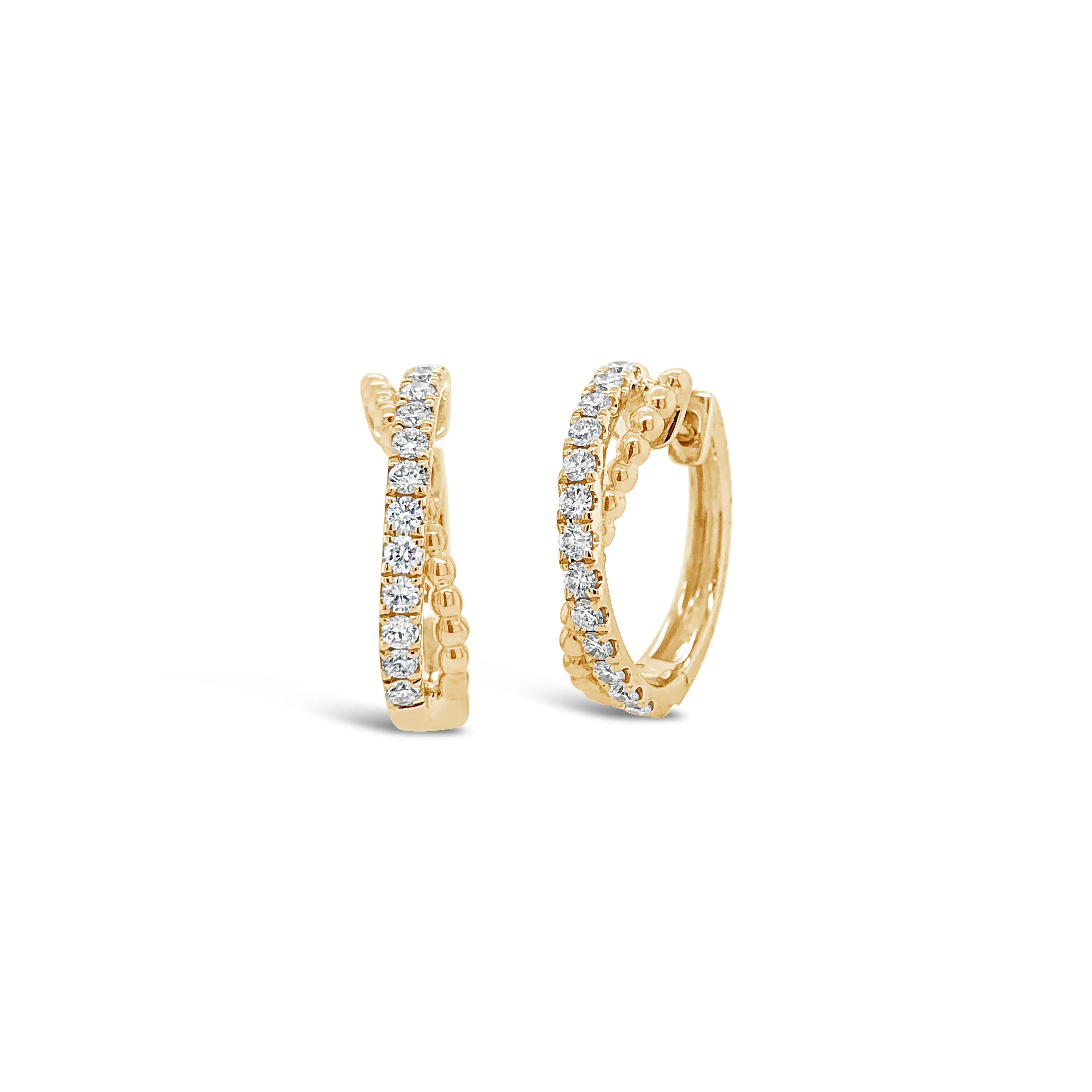 Half Diamond Half Beaded Gold Huggie Twist Earrings