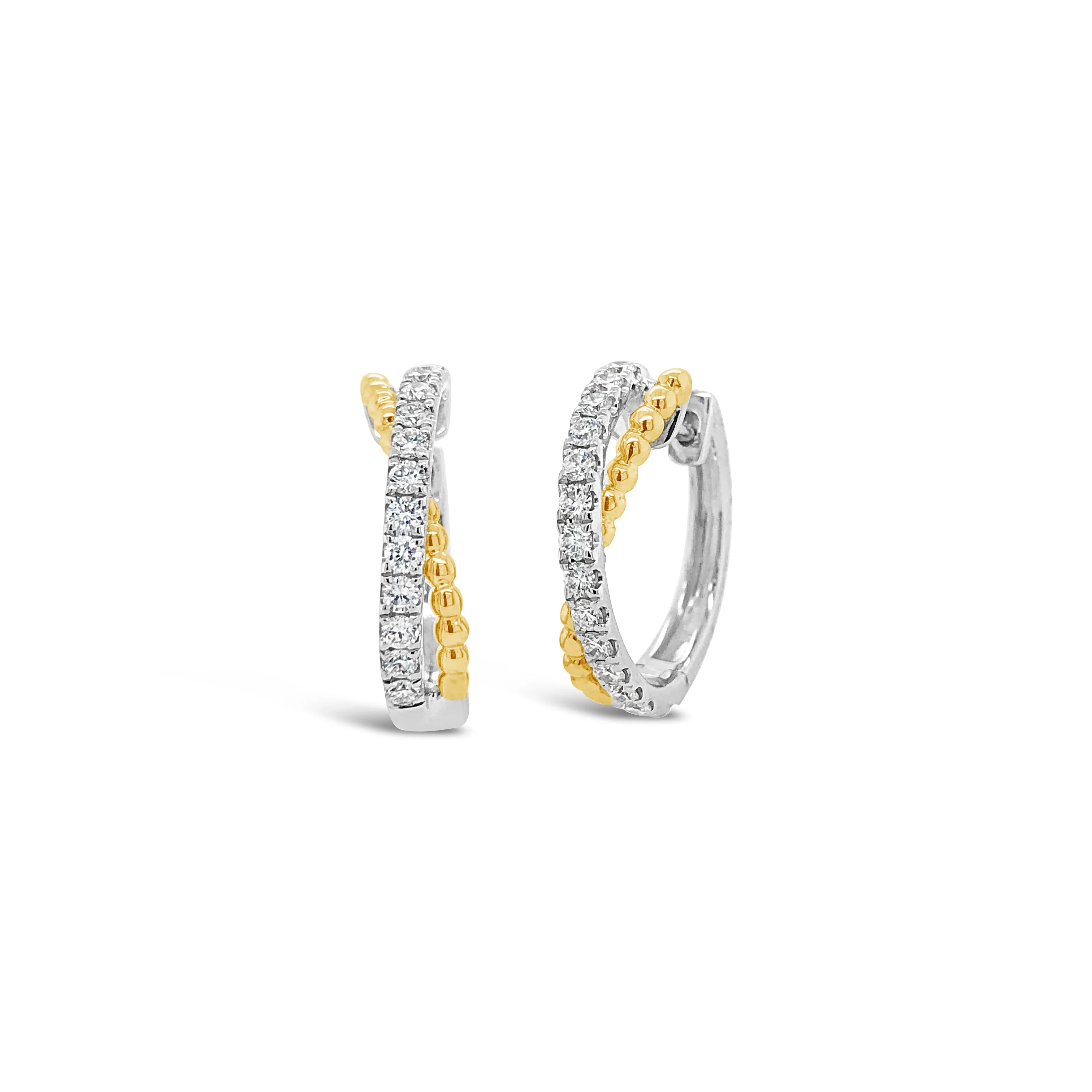 Half Diamond Half Beaded Gold Huggie Twist Earrings