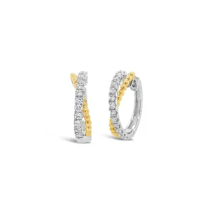 Half Diamond Half Beaded Gold Huggie Twist Earrings