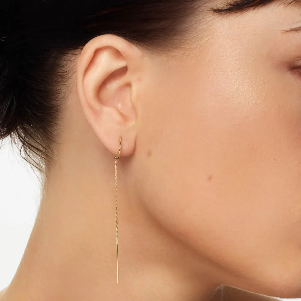 Half Hoop Bar Threader Earrings in 10k Gold