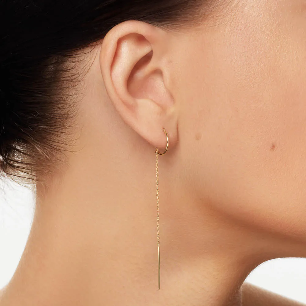 Half Hoop Bar Threader Earrings in 10k Gold