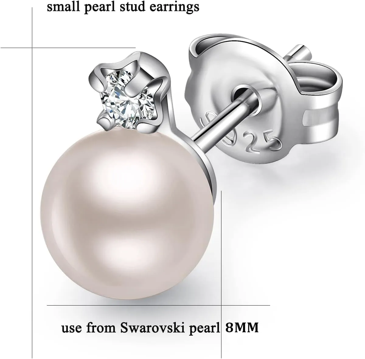 Han han 18K White Gold Plated Pearl Diamond Stud Earrings for Women 925 Sterling Silver Pearl Earrings, Fine Jewelry Gift for Women 8MM-13MM