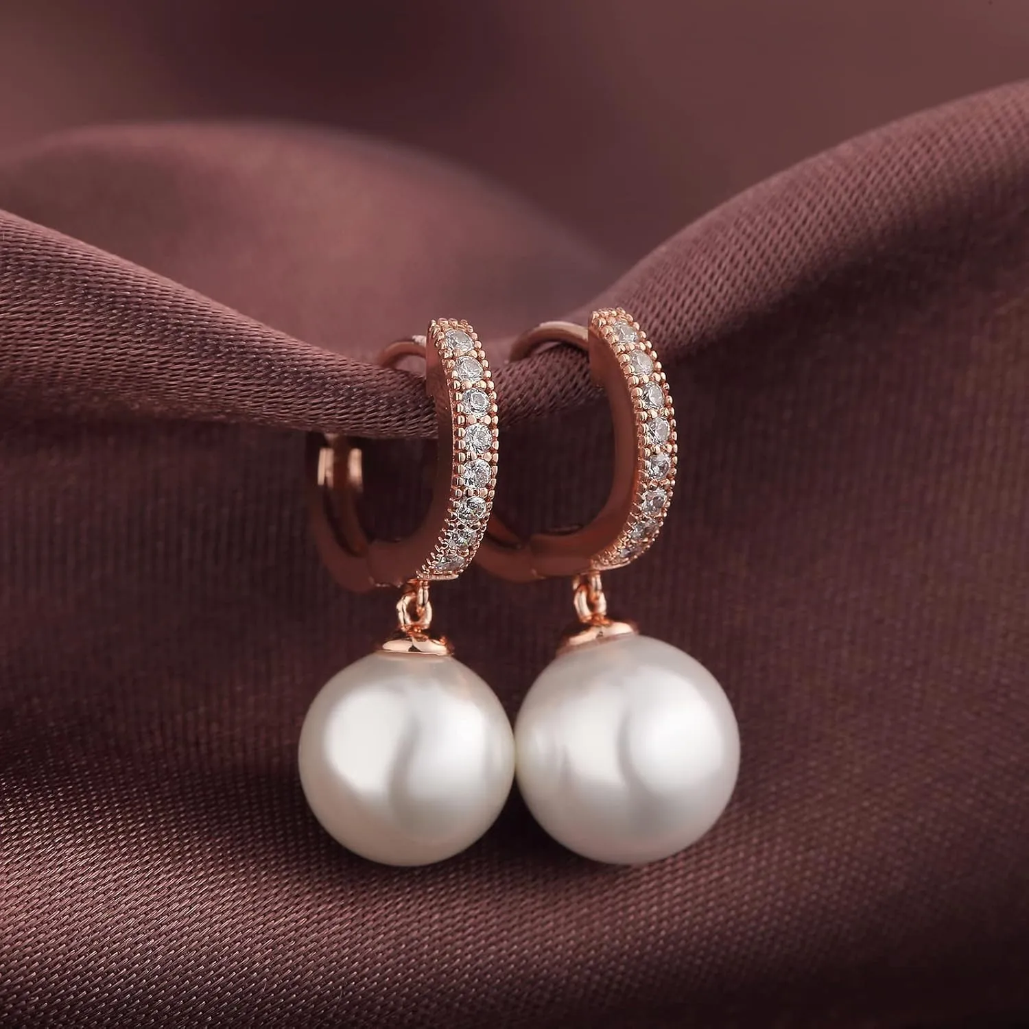 Han han 18K White Gold Plated Pearl Hoop Earrings for Women, 925 Sterling Silver 10MM Pearl Jewelry Gift for Women, White/Black/Yellow Gold/Rose Gold Available