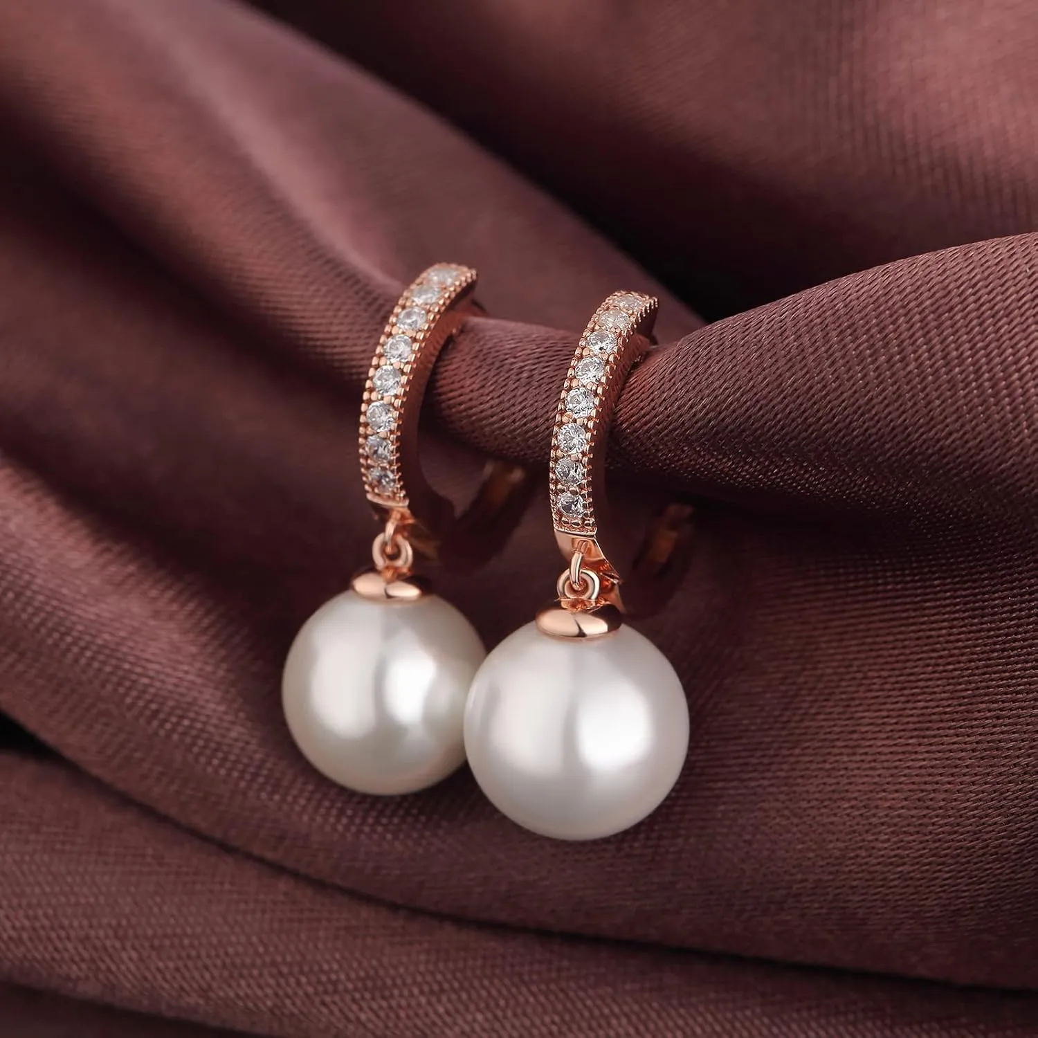 Han han 18K White Gold Plated Pearl Hoop Earrings for Women, 925 Sterling Silver 10MM Pearl Jewelry Gift for Women, White/Black/Yellow Gold/Rose Gold Available
