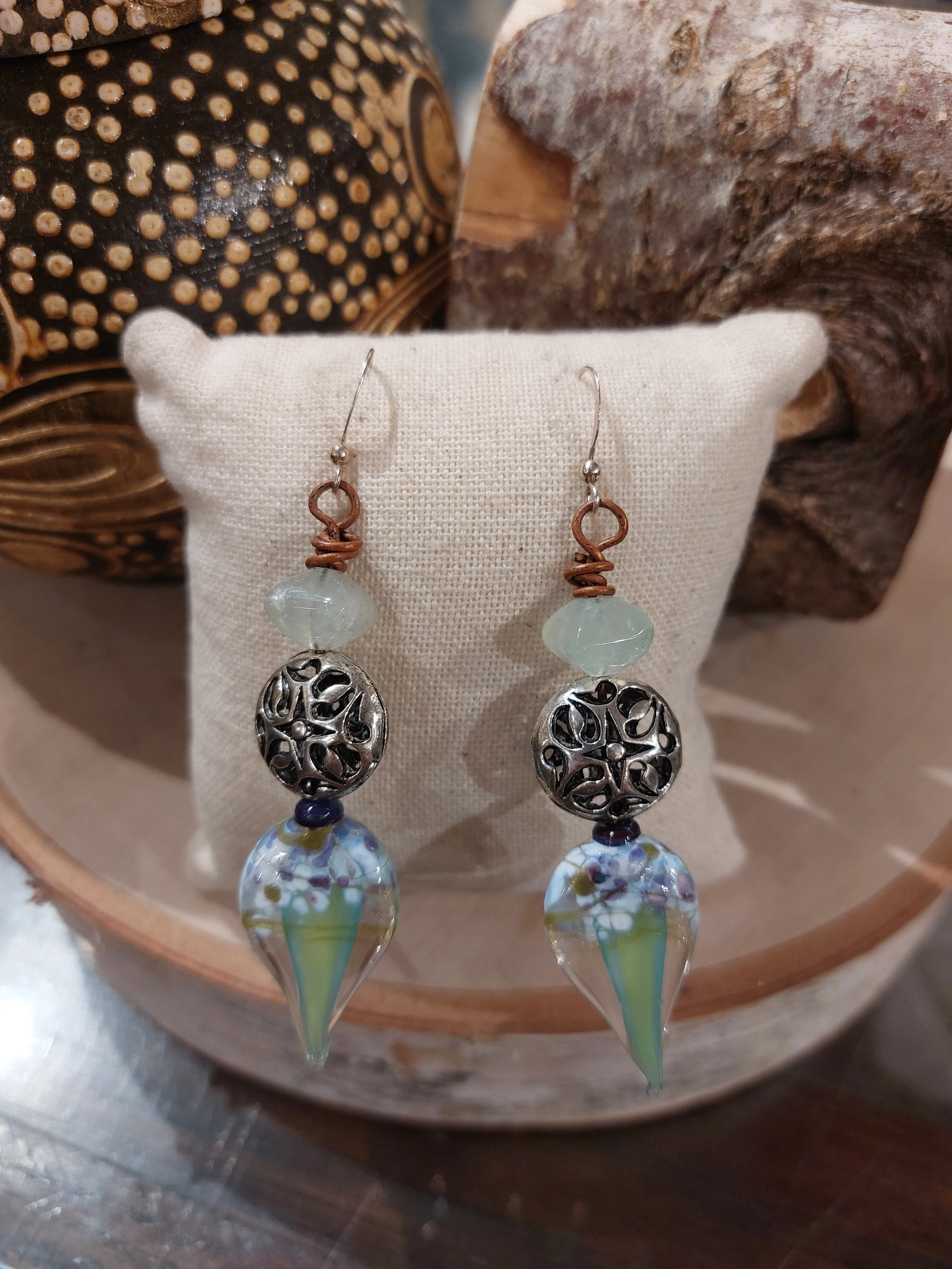 Hand Blown Glass Dangly Earrings - Green* #TT40