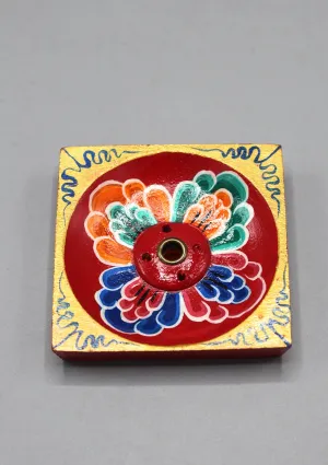 Hand carved and Hand Painted Square Wooden Incense Holder