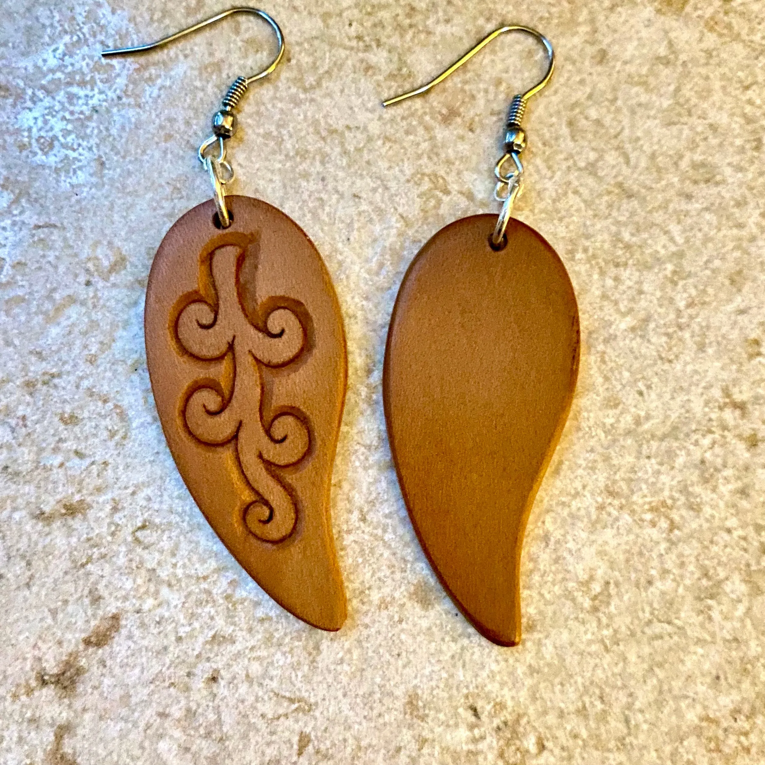 Hand Carved Wooden Earrings-Tree Pattern