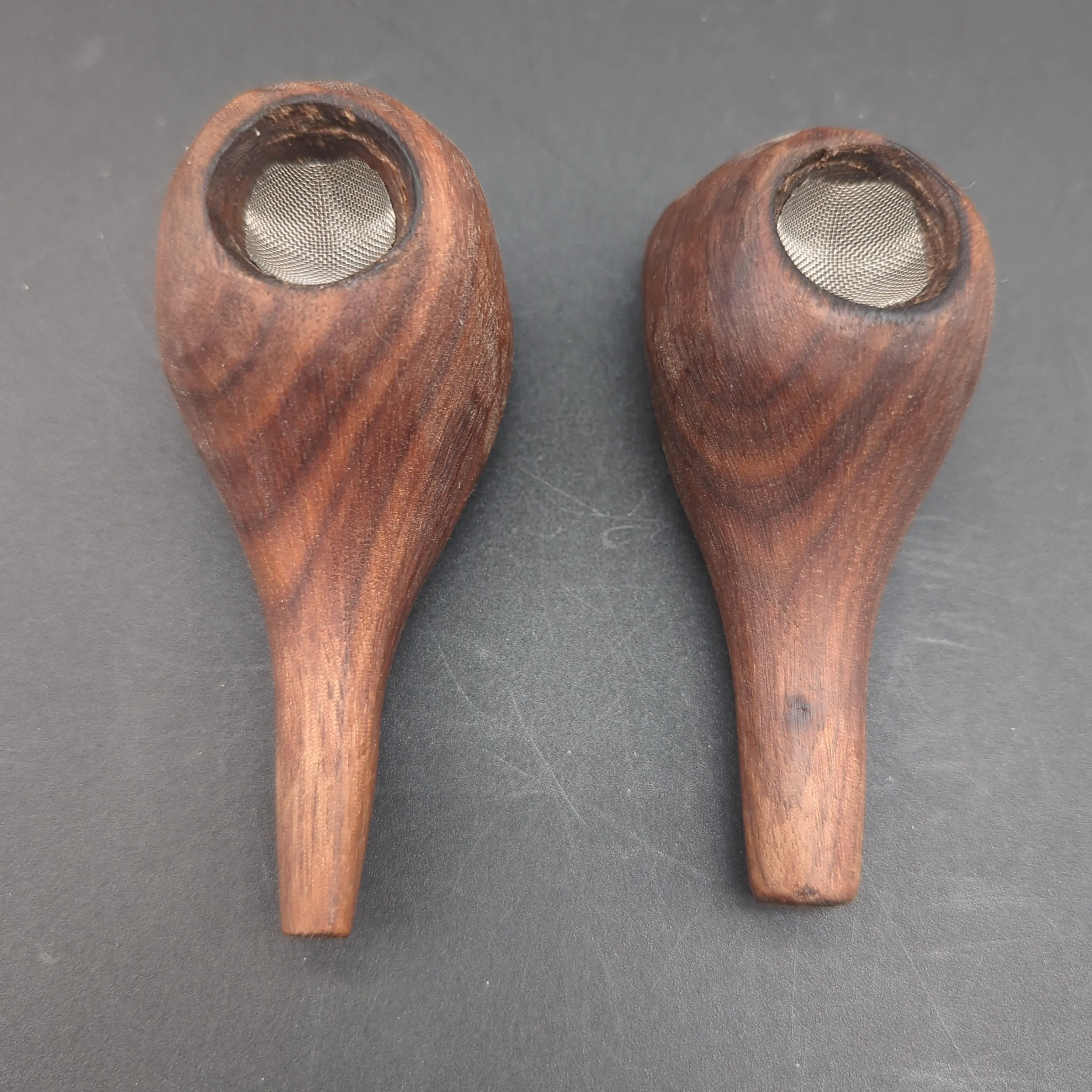 Hand Carved Wooden Pipes w/ Metal Screen