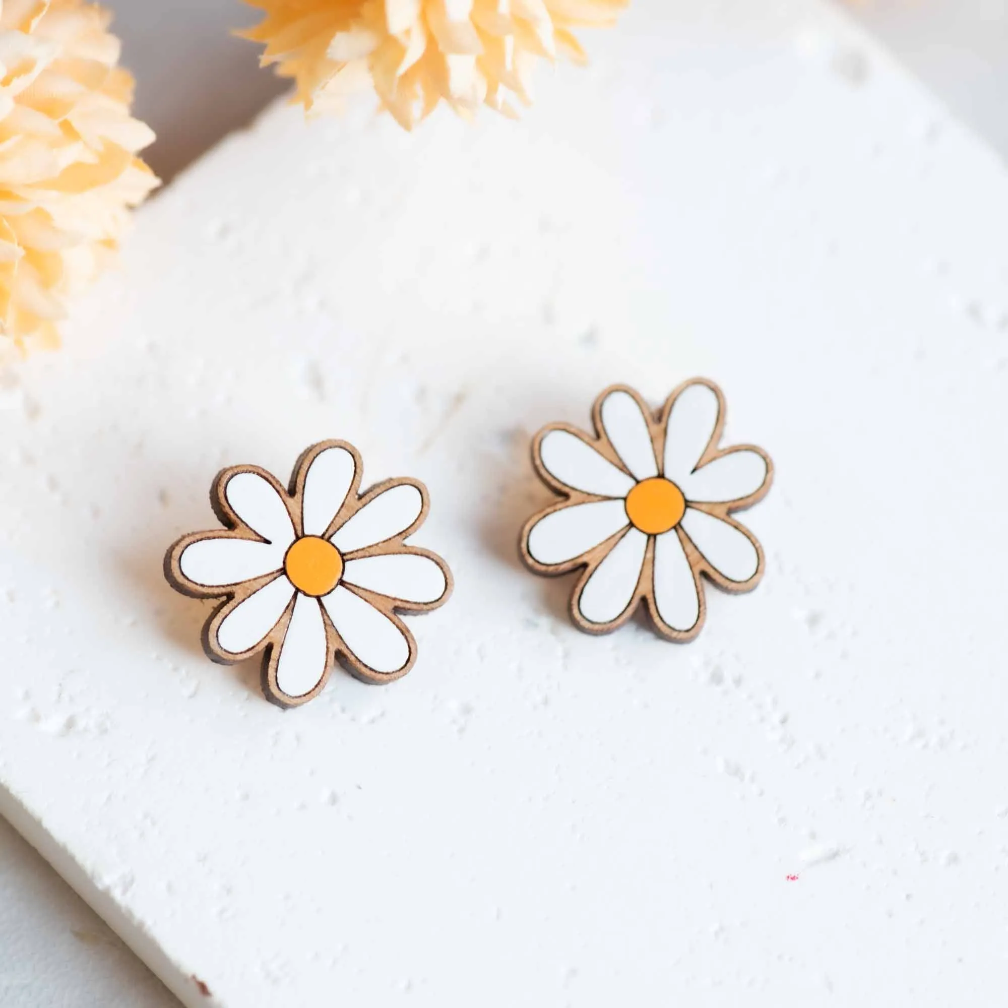 Hand-painted Daisy Flower Wooden Stud Earrings - PEO14115