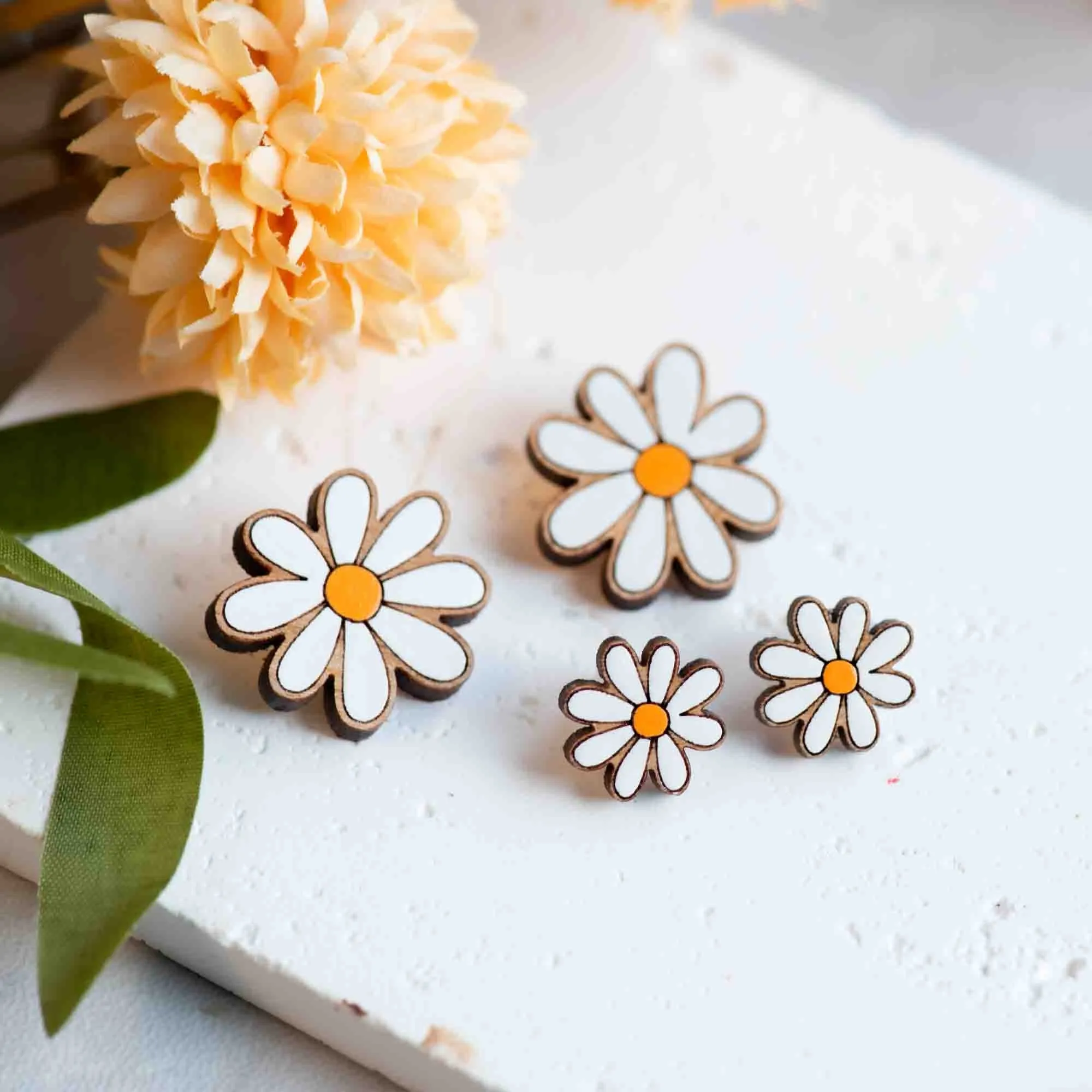 Hand-painted Daisy Flower Wooden Stud Earrings - PEO14115
