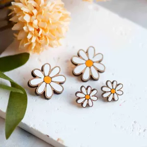 Hand-painted Daisy Flower Wooden Stud Earrings - PEO14115