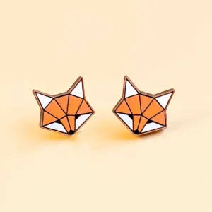 Hand-painted Wooden Earrings - Origami Fox