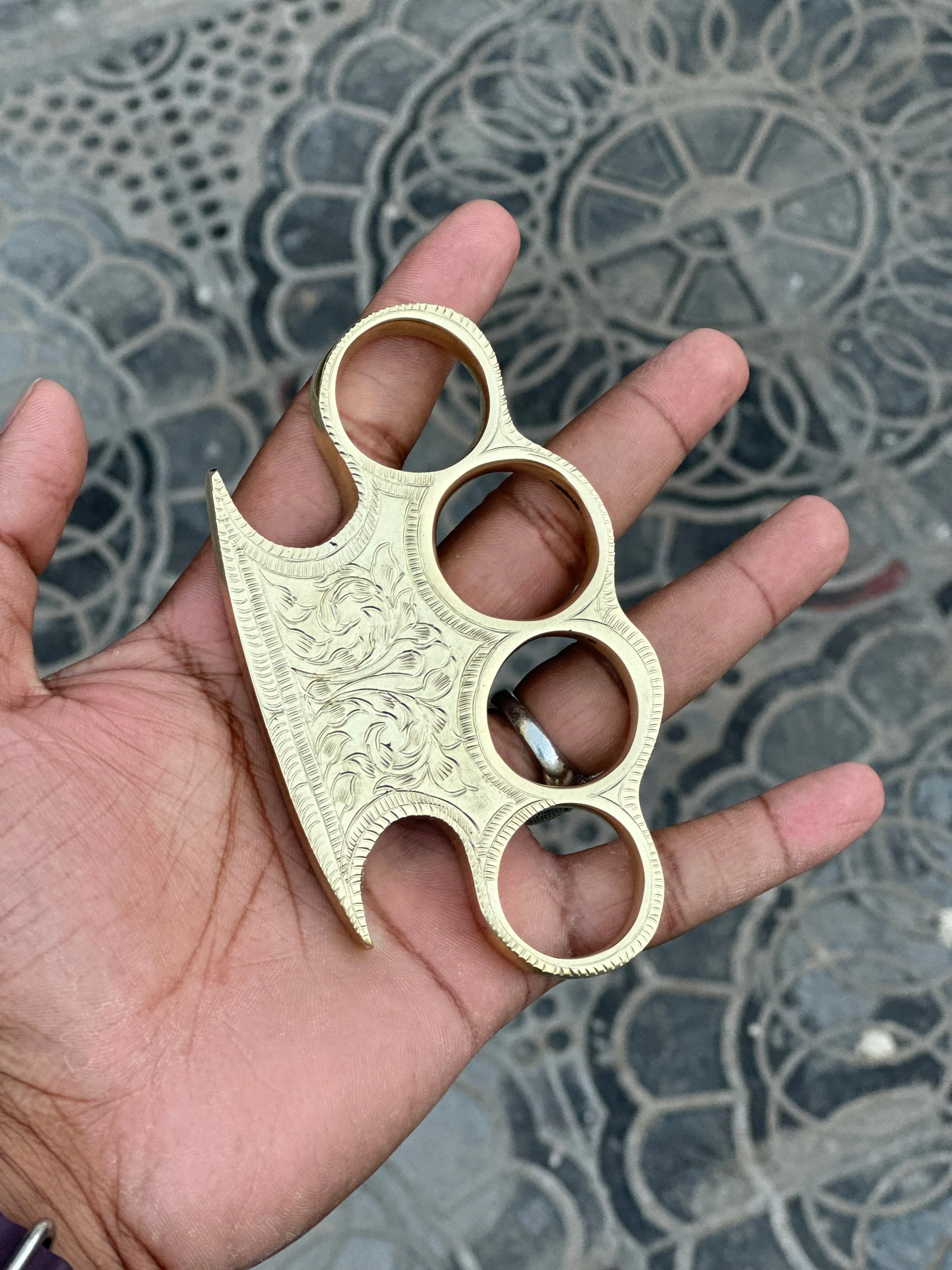 Handmade Engraved Brass Knuckle with Belt Loop Leather Case - Personalized Solid Brass Duster for Self-Defense and Everyday Carry