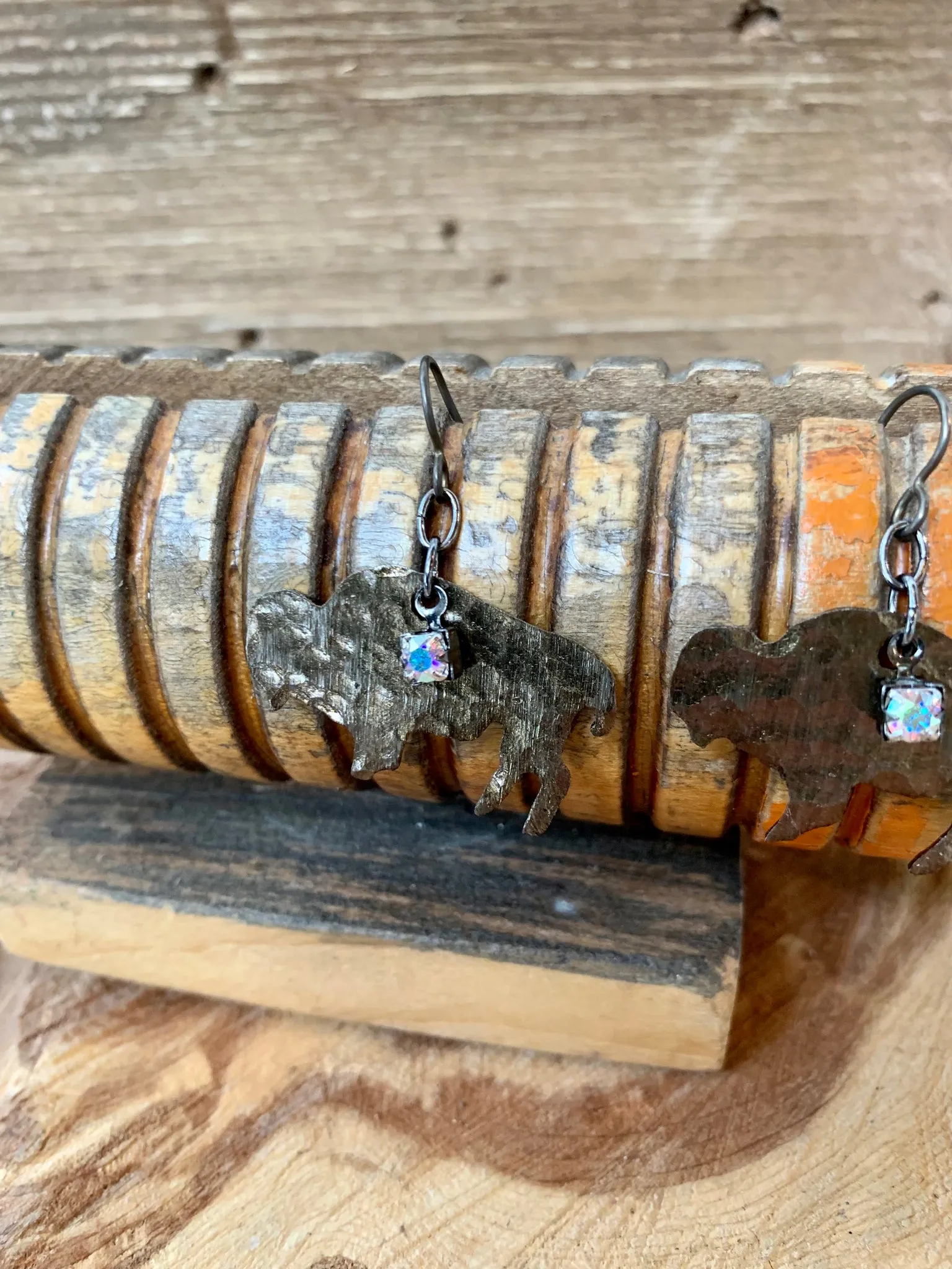 Handmade Hammered Buffalo Charm Earrings