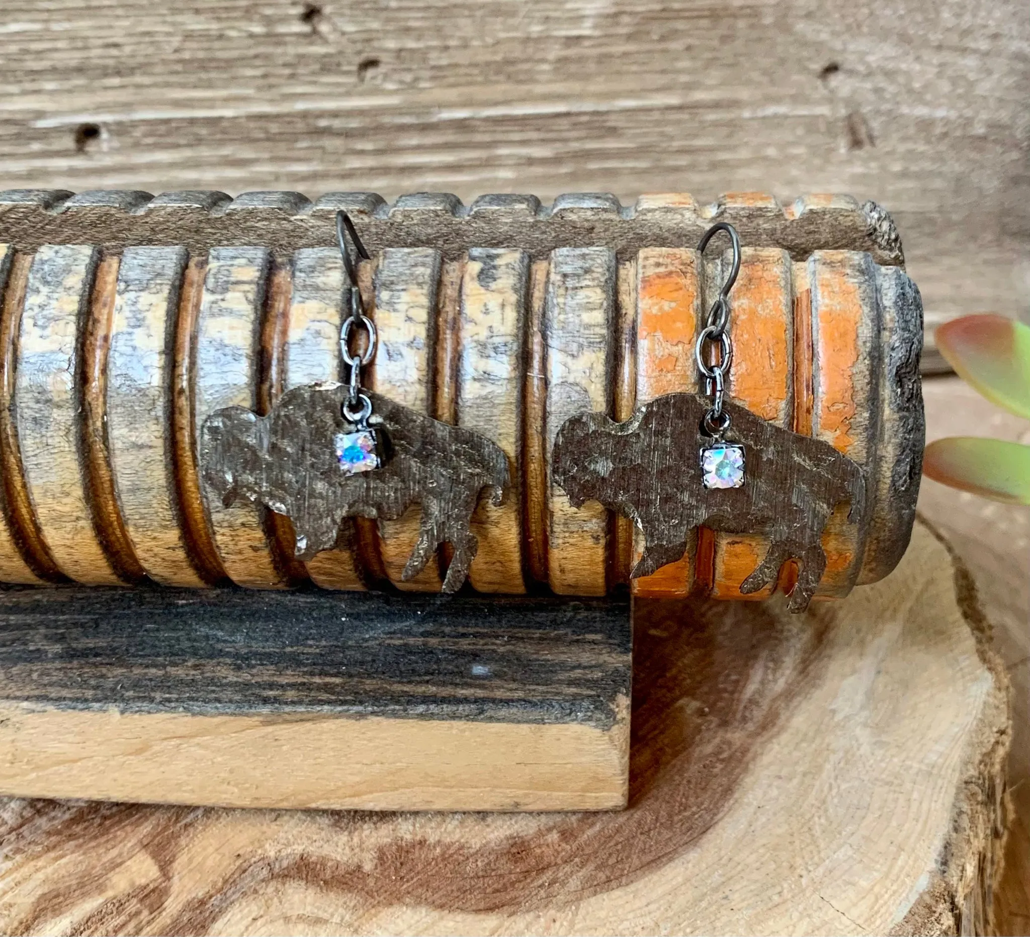 Handmade Hammered Buffalo Charm Earrings