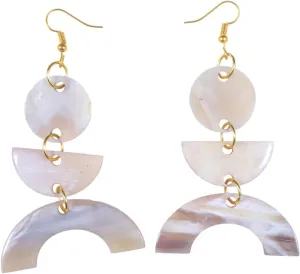 Handmade Horn Drop Dangle Earrings – Natural Unique Geometric, 3 Tier Design with Gold Tone Hooks, Lightweight Boho Minimalist and Artistic Styles Statement Jewelry for Women