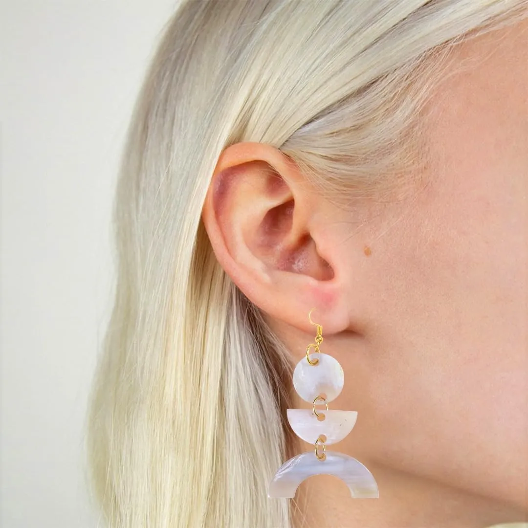 Handmade Horn Drop Dangle Earrings – Natural Unique Geometric, 3 Tier Design with Gold Tone Hooks, Lightweight Boho Minimalist and Artistic Styles Statement Jewelry for Women