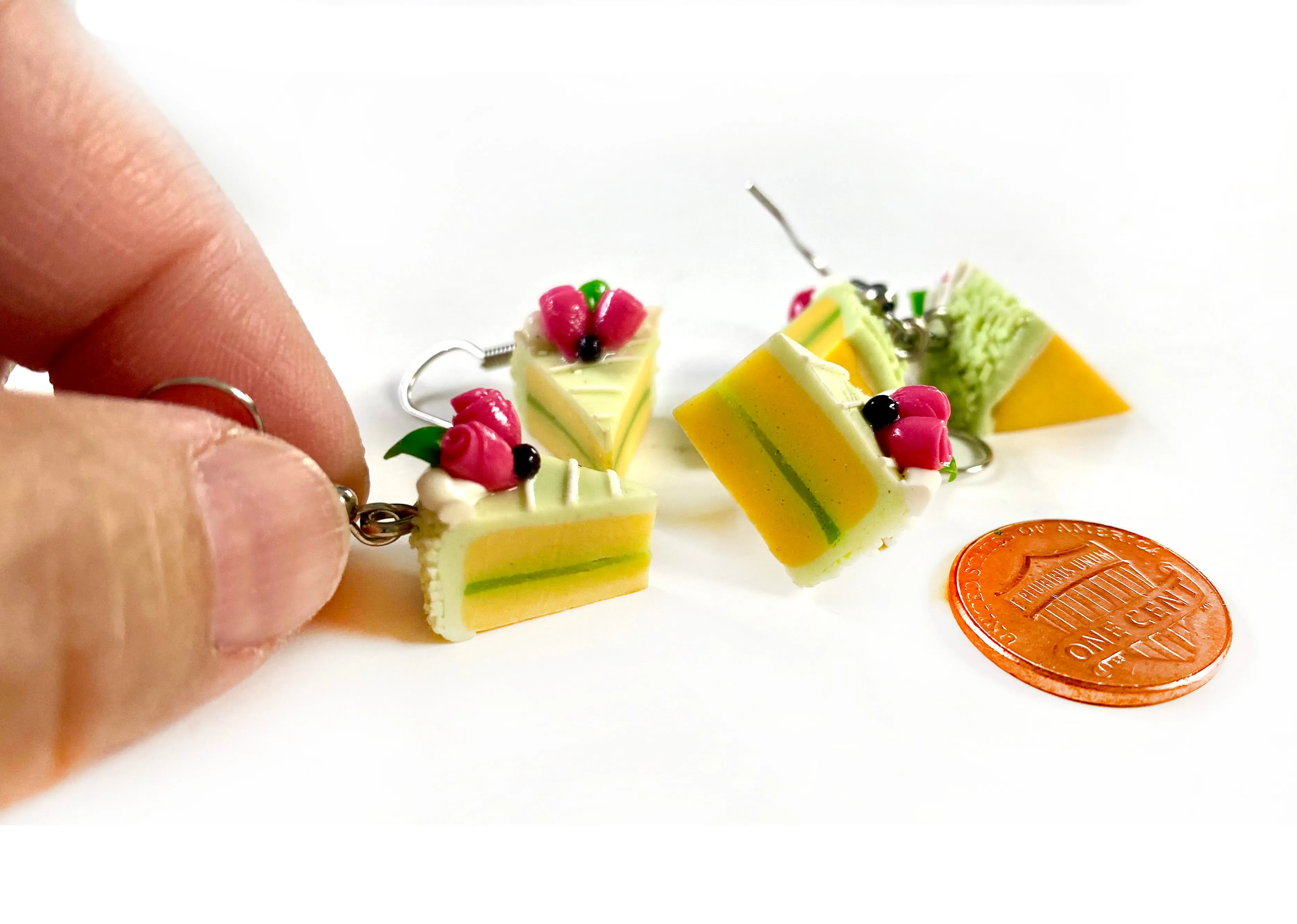 Handmade miniature food model earrings for Girls Teen - Slice Cake Lemon Cake
