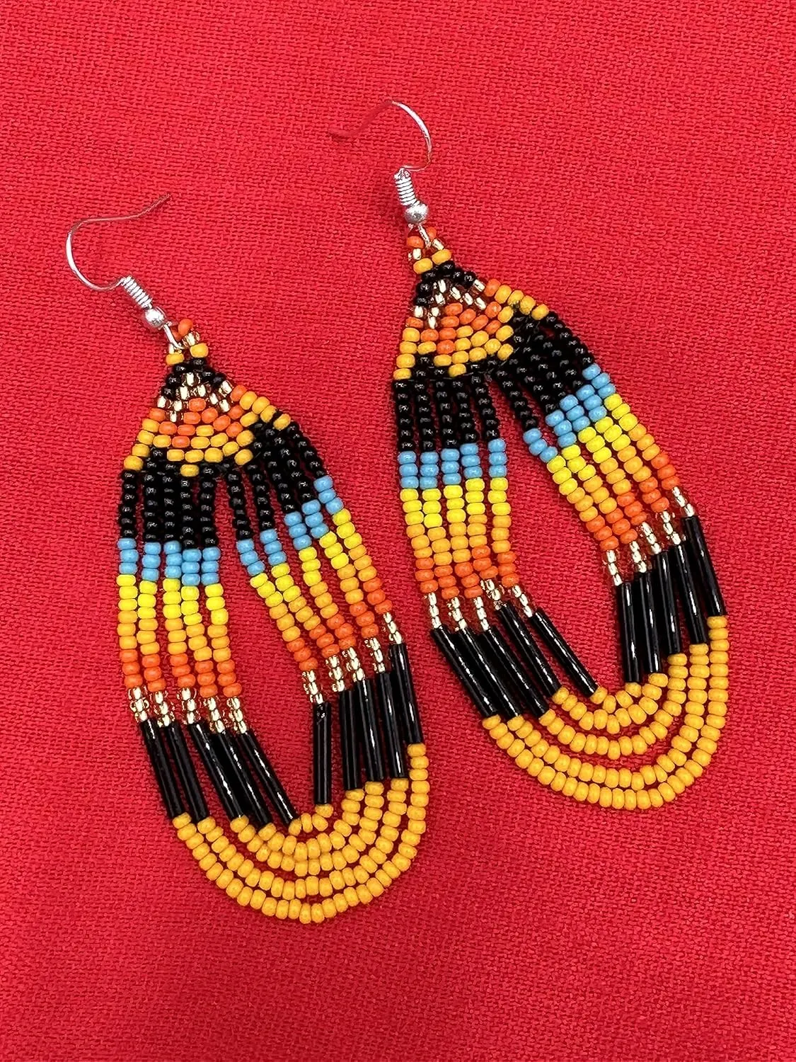 Handmade Necklace Earrings Set Layered Seed Beaded