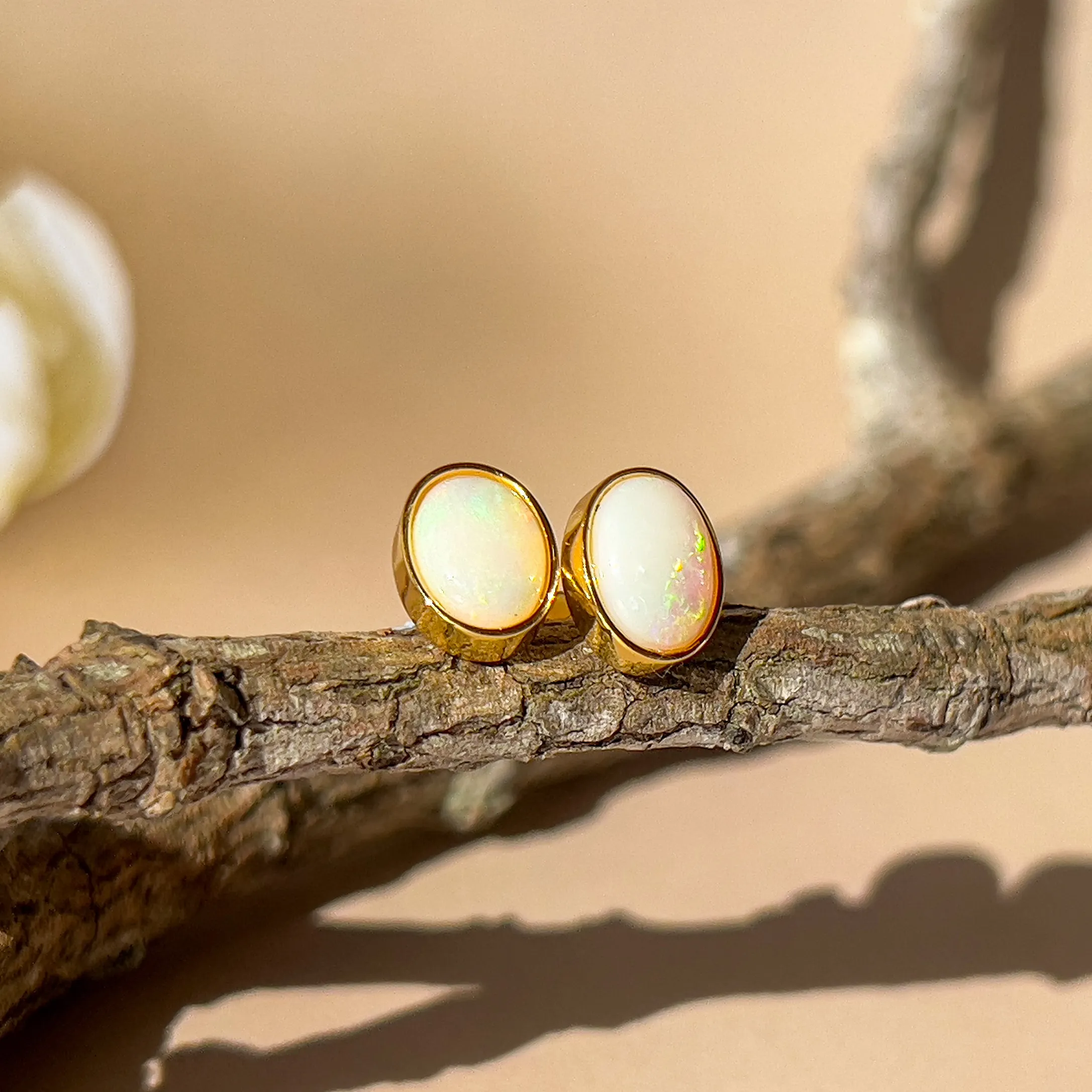 Handmade Opal Stud Earrings - Gold/Silver | Dainty & Minimalist | Cute Gift for Her | Crystal & Fire Opal Jewelry 8x6mm