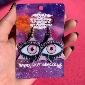 Handmade Pink Triangle Eye Illuminati Earrings