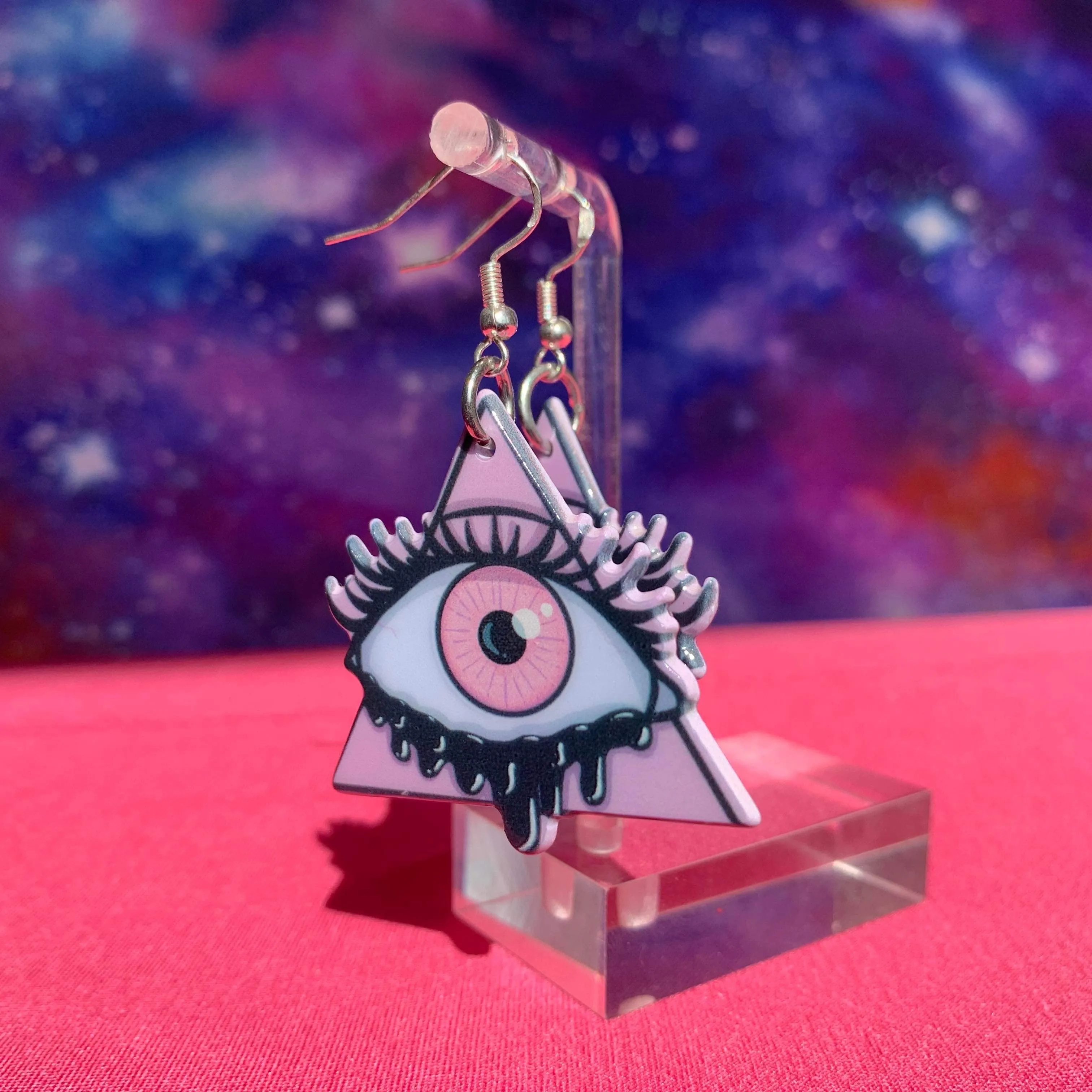 Handmade Pink Triangle Eye Illuminati Earrings