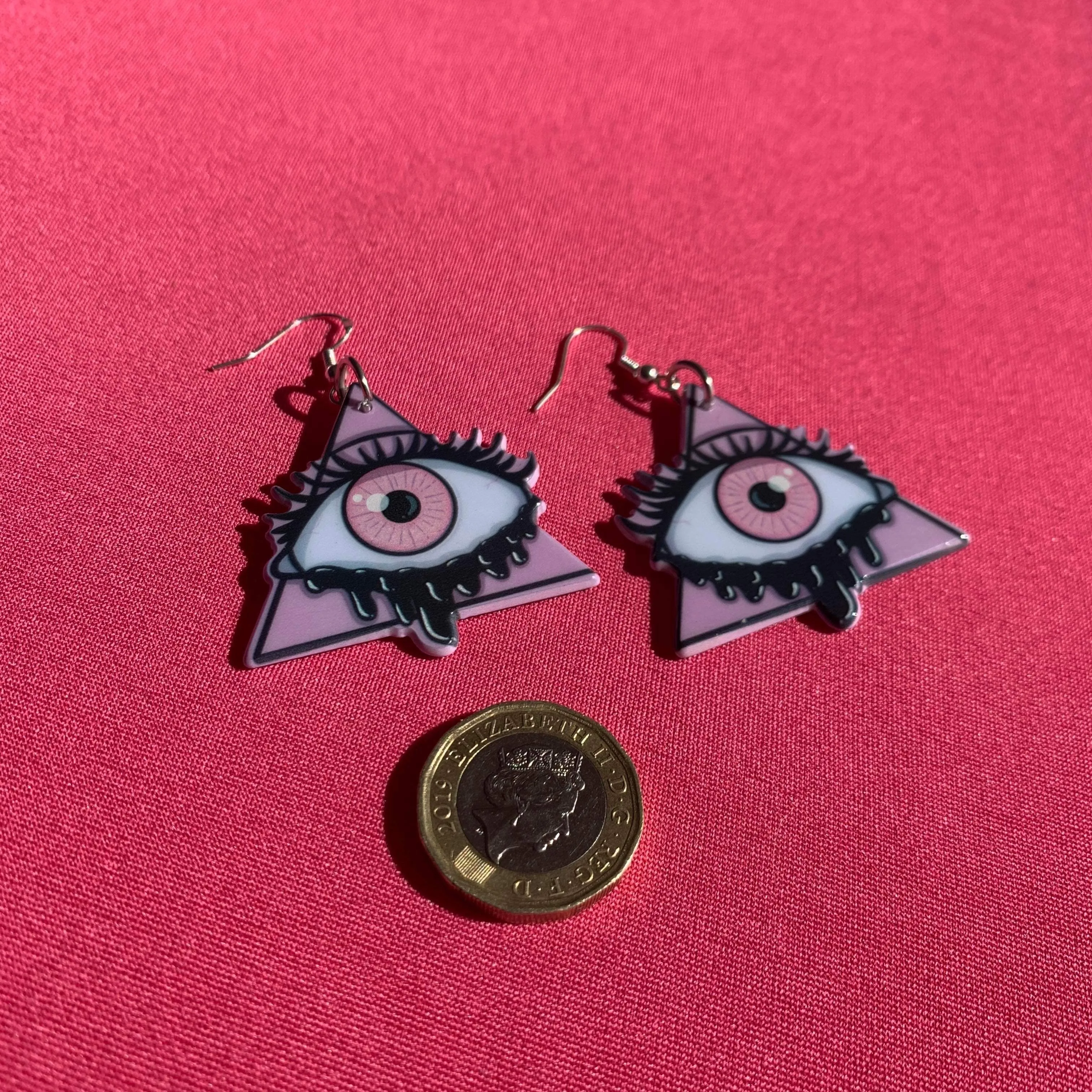 Handmade Pink Triangle Eye Illuminati Earrings