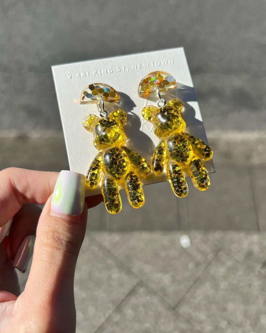 Handmade Resin Bear Bling Earrings