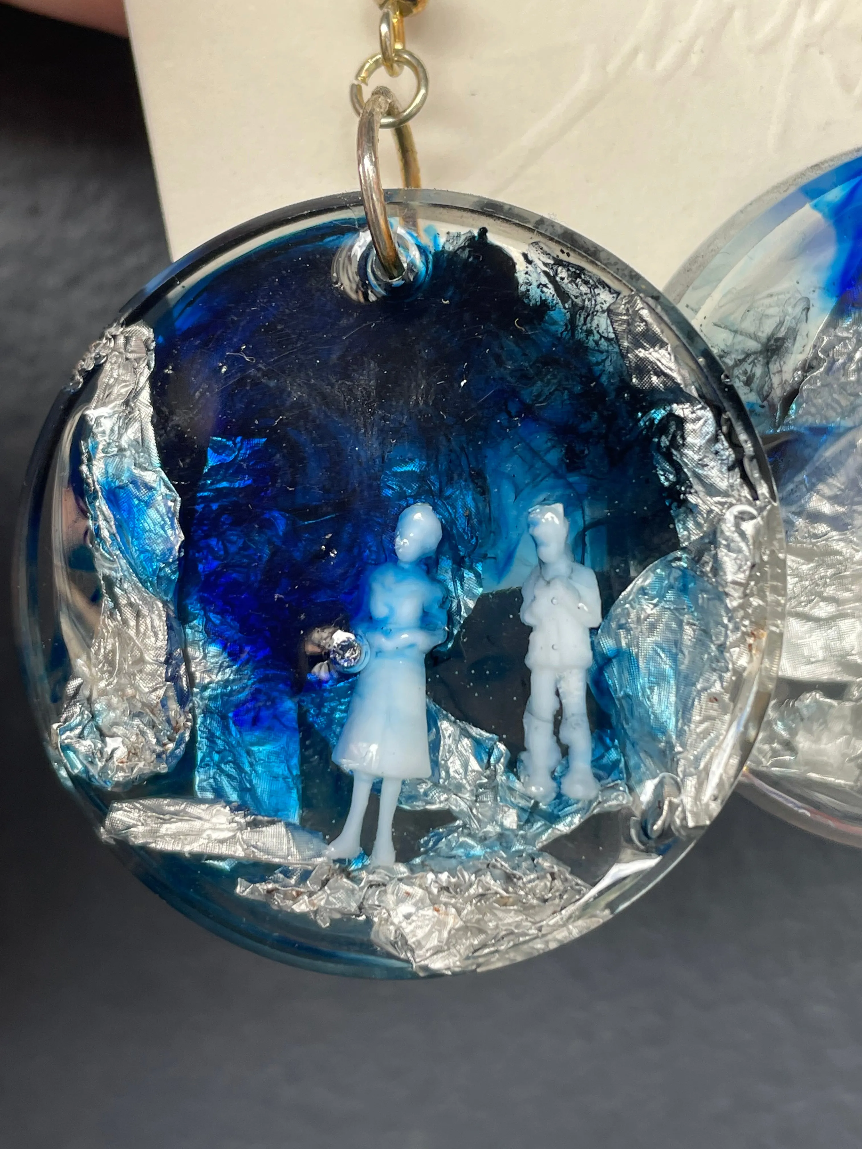 Handmade Resin Blue Marble People Earrings