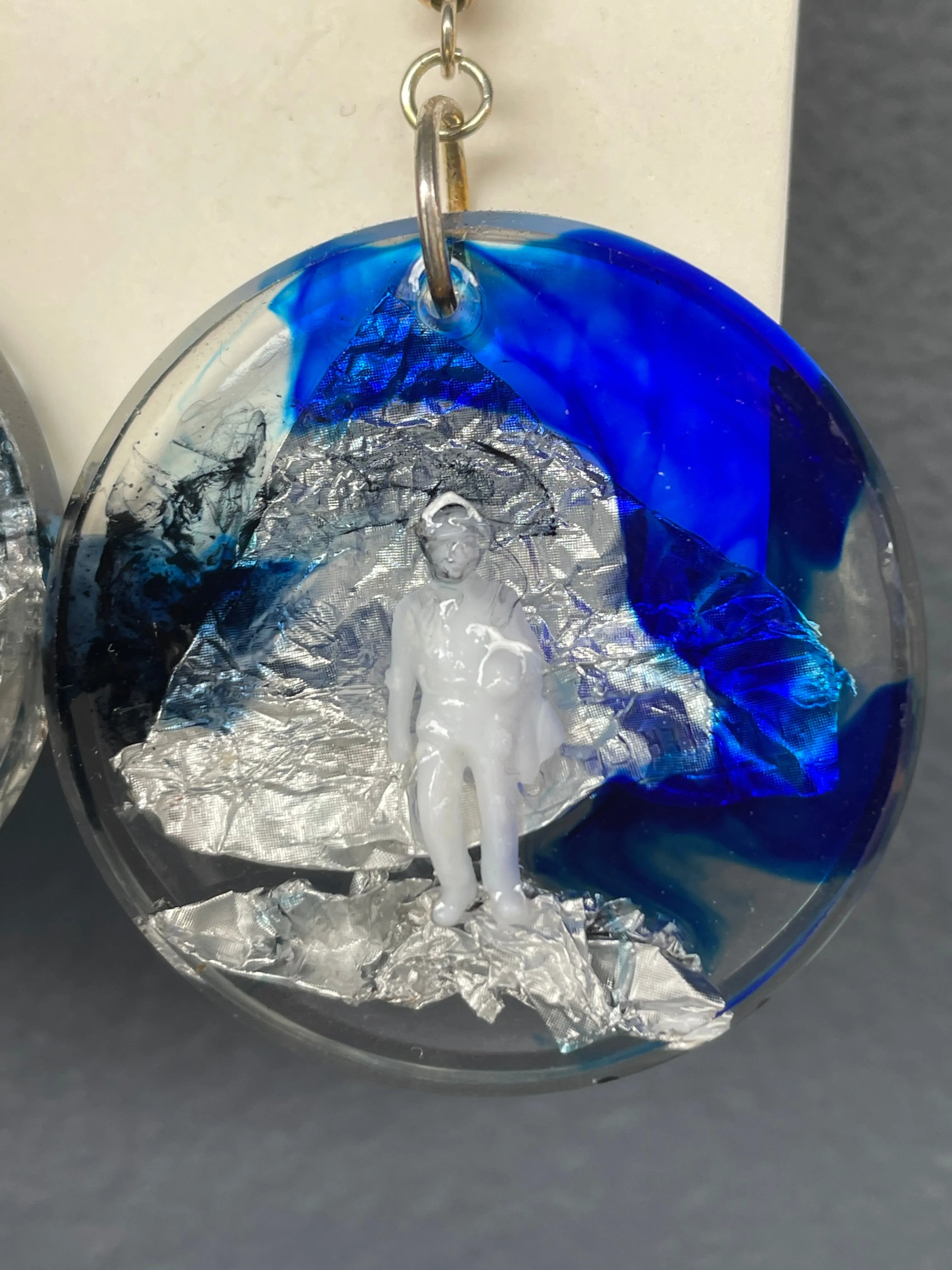 Handmade Resin Blue Marble People Earrings