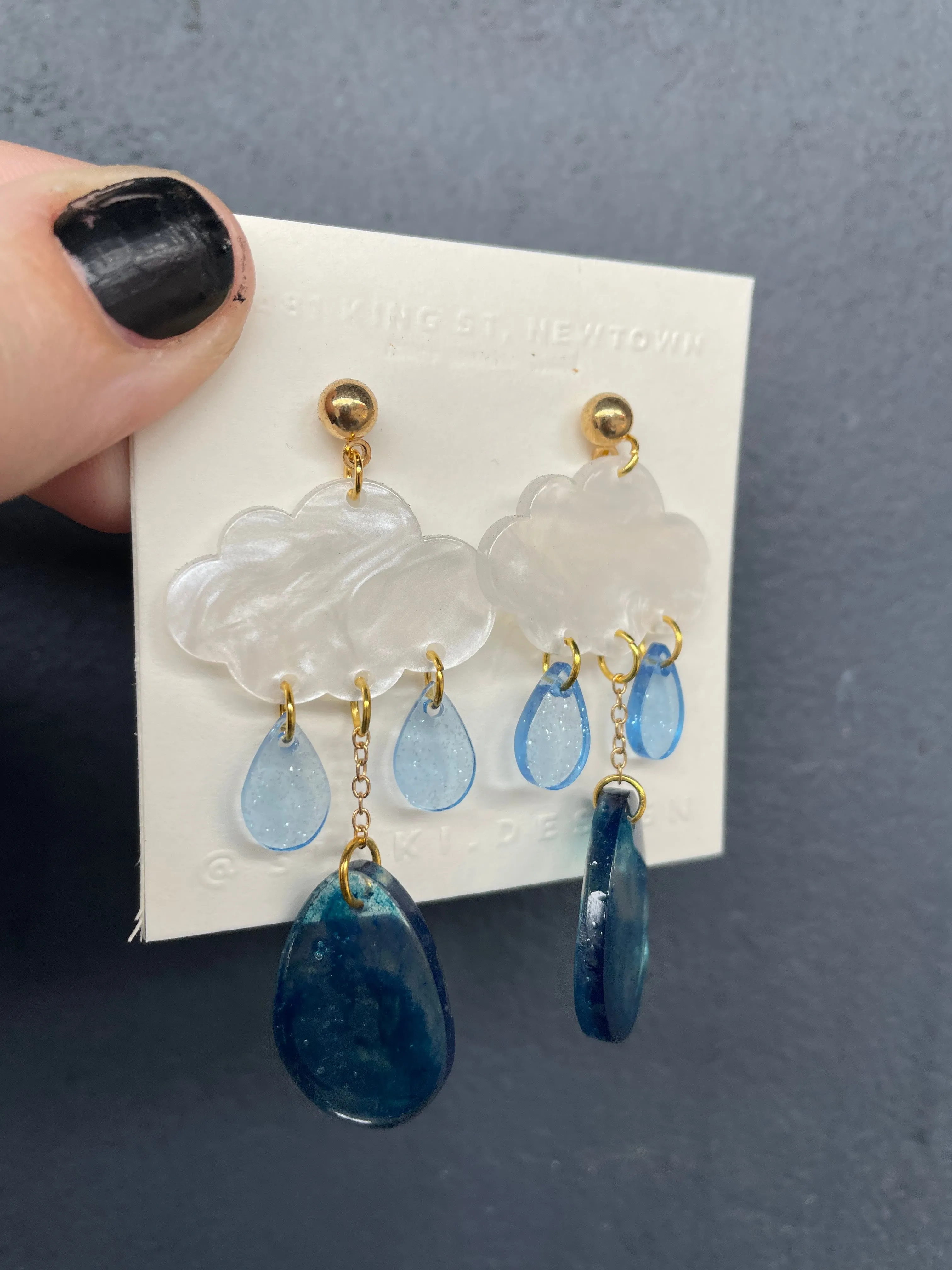Handmade Resin Cloud Raindrop Earrings