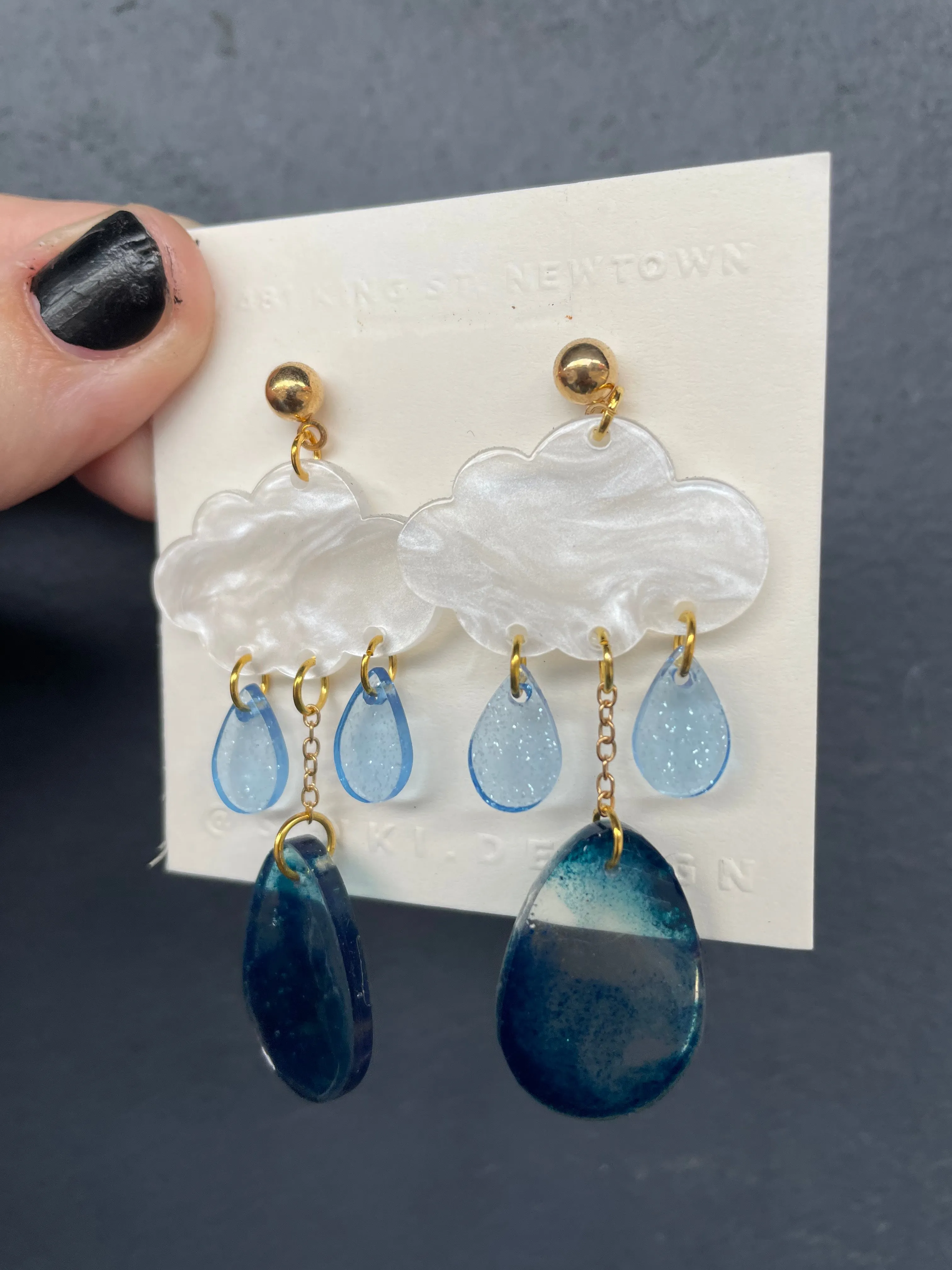 Handmade Resin Cloud Raindrop Earrings