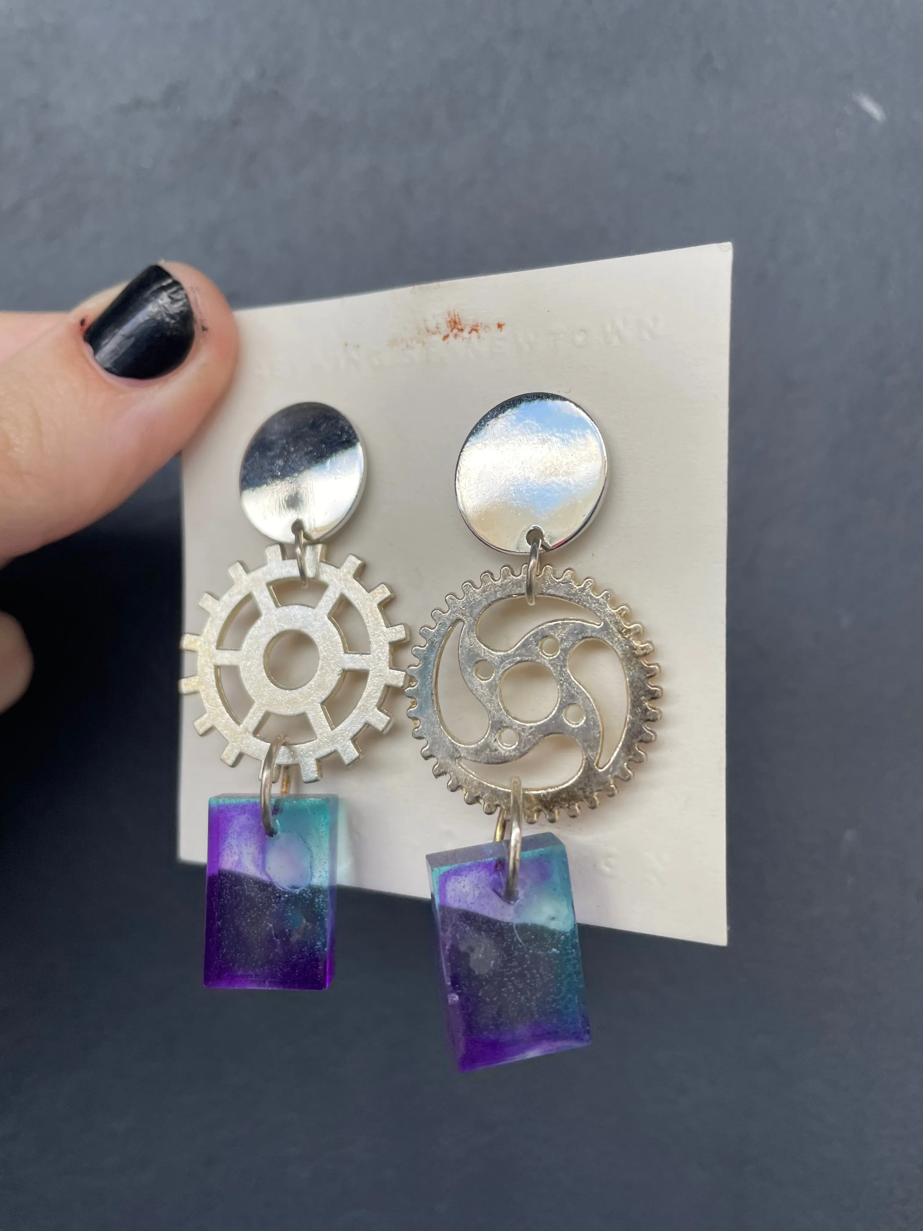 Handmade Resin Cog Earrings