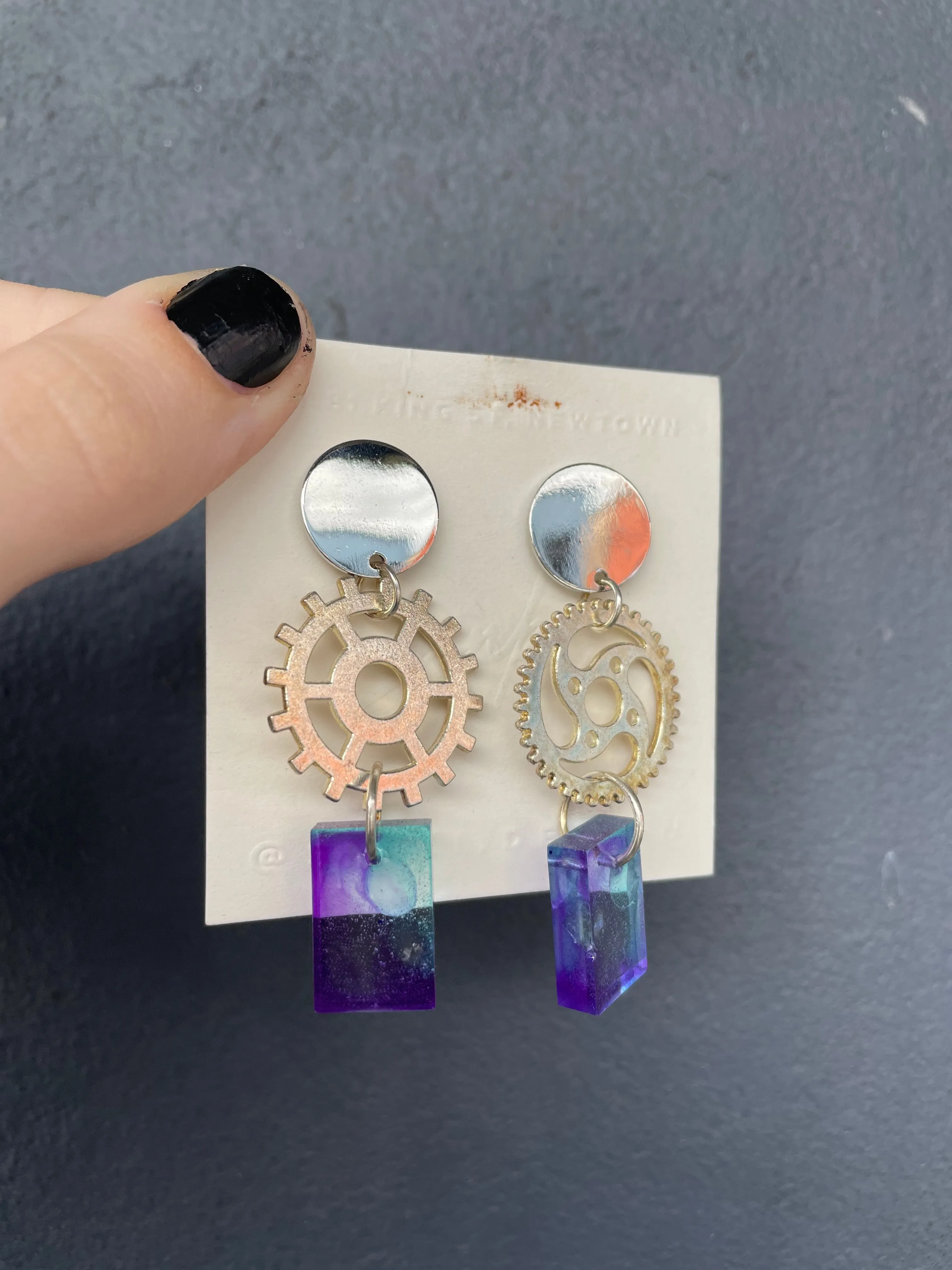 Handmade Resin Cog Earrings