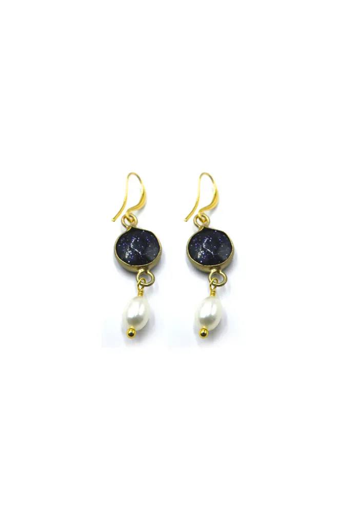 Hanging Earrings w Round Stone & Pearl