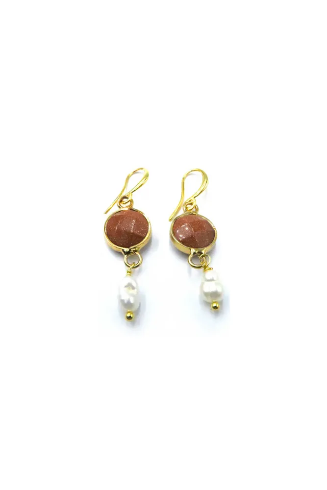 Hanging Earrings w Round Stone & Pearl
