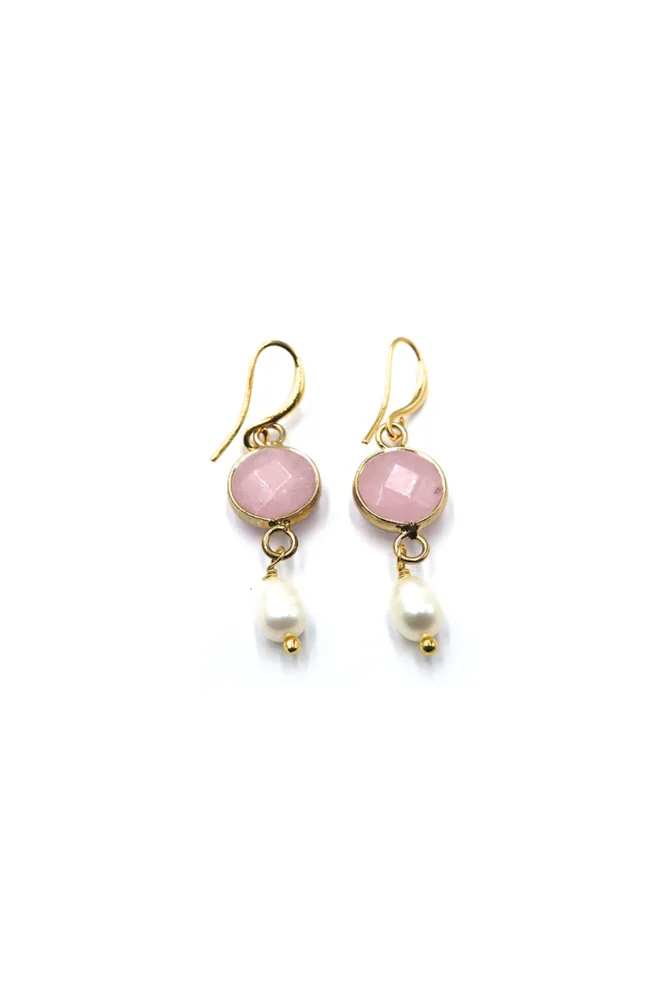 Hanging Earrings w Round Stone & Pearl