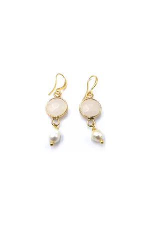 Hanging Earrings w Round Stone & Pearl